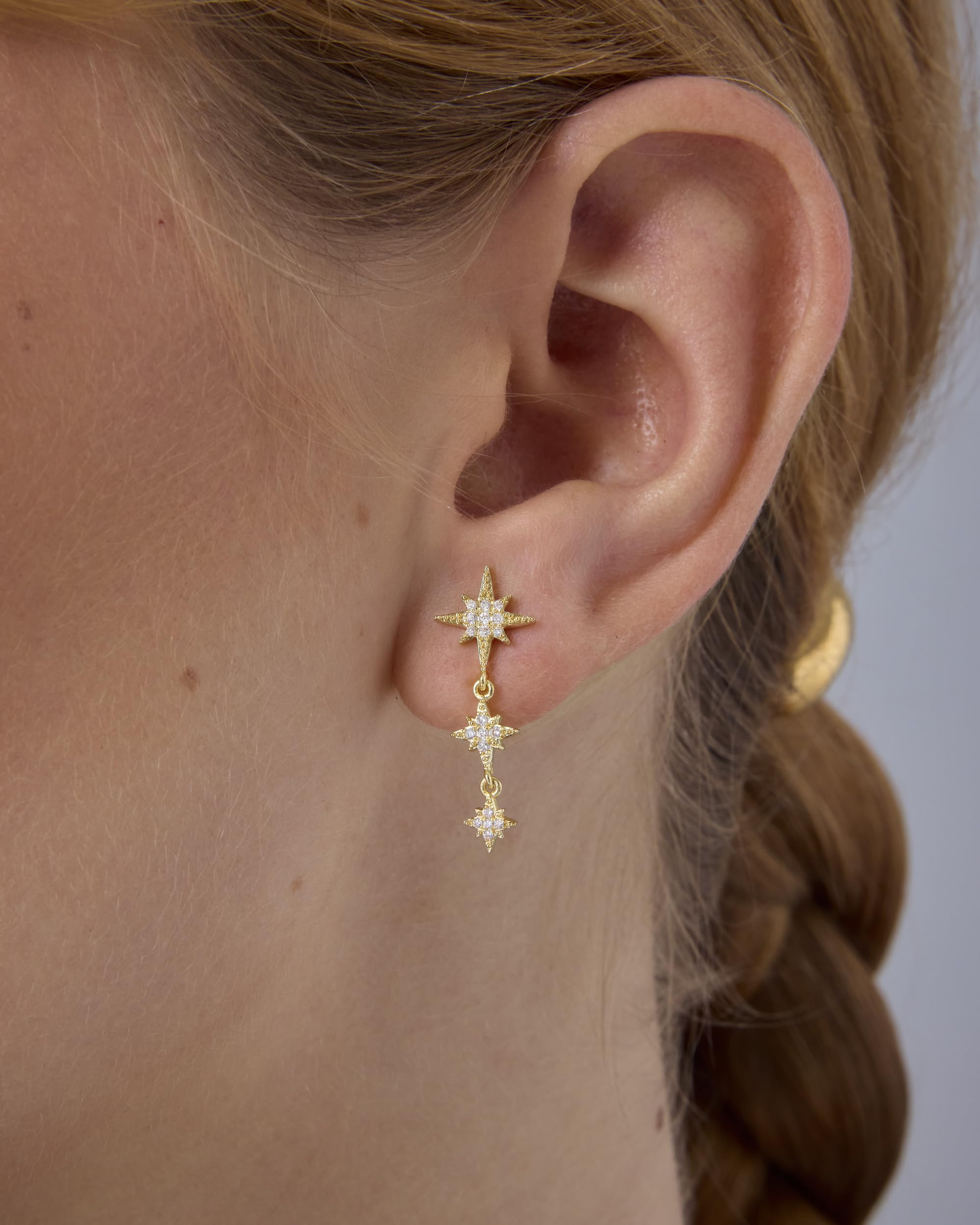 PAVOI 14K Gold Plated Sterling Silver Cubic Zirconia North Star Drop Dangle Earrings for Women | Elegant Celestial Jewelry for Party, Wedding & Evening Occasions