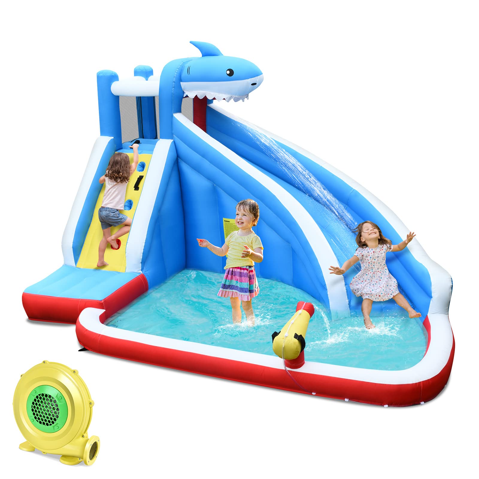 **HONEY JOY Inflatable Water Slide with Shark Theme - 12ft Blow Up Bounce House for Backyard, Kids & Adults - Includes Climbing Wall & 750W Blower - Perfect for Summer Parties, Birthdays & Outdoor Fun**
