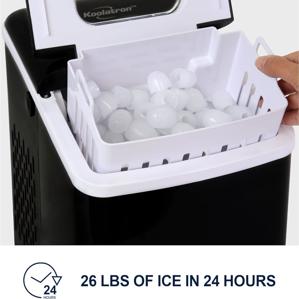 KOOLATRON KIM23B Portable Countertop Ice Maker Machine - 26Lbs/Day, Self-Cleaning, Digital Display with LED Indicators - Perfect for Home, Office, Parties & Outdoor Use - Black