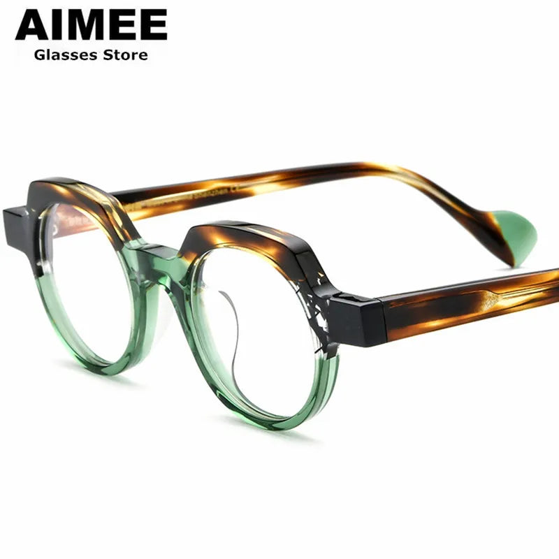Aimee Unisex Full Rim Flat Top Round Acetate Eyeglasses 14042 - Stylish & Lightweight Frame for Men & Women - Perfect for Reading, Work, and Everyday Fashion