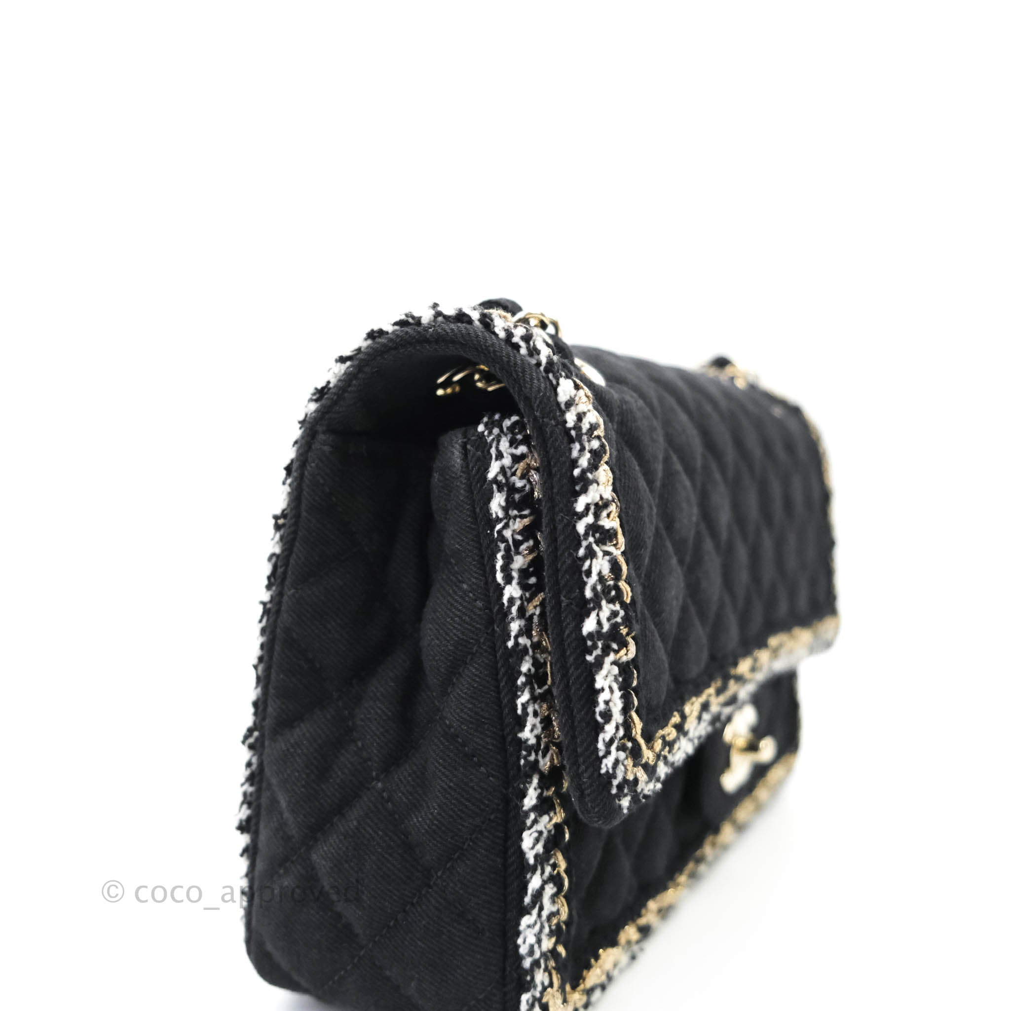 Chanel Classic Flap Bag Black Denim with Braided Gold Hardware - 18A Collection | Luxury Designer Handbag for Women | Perfect for Evening Parties & Special Occasions