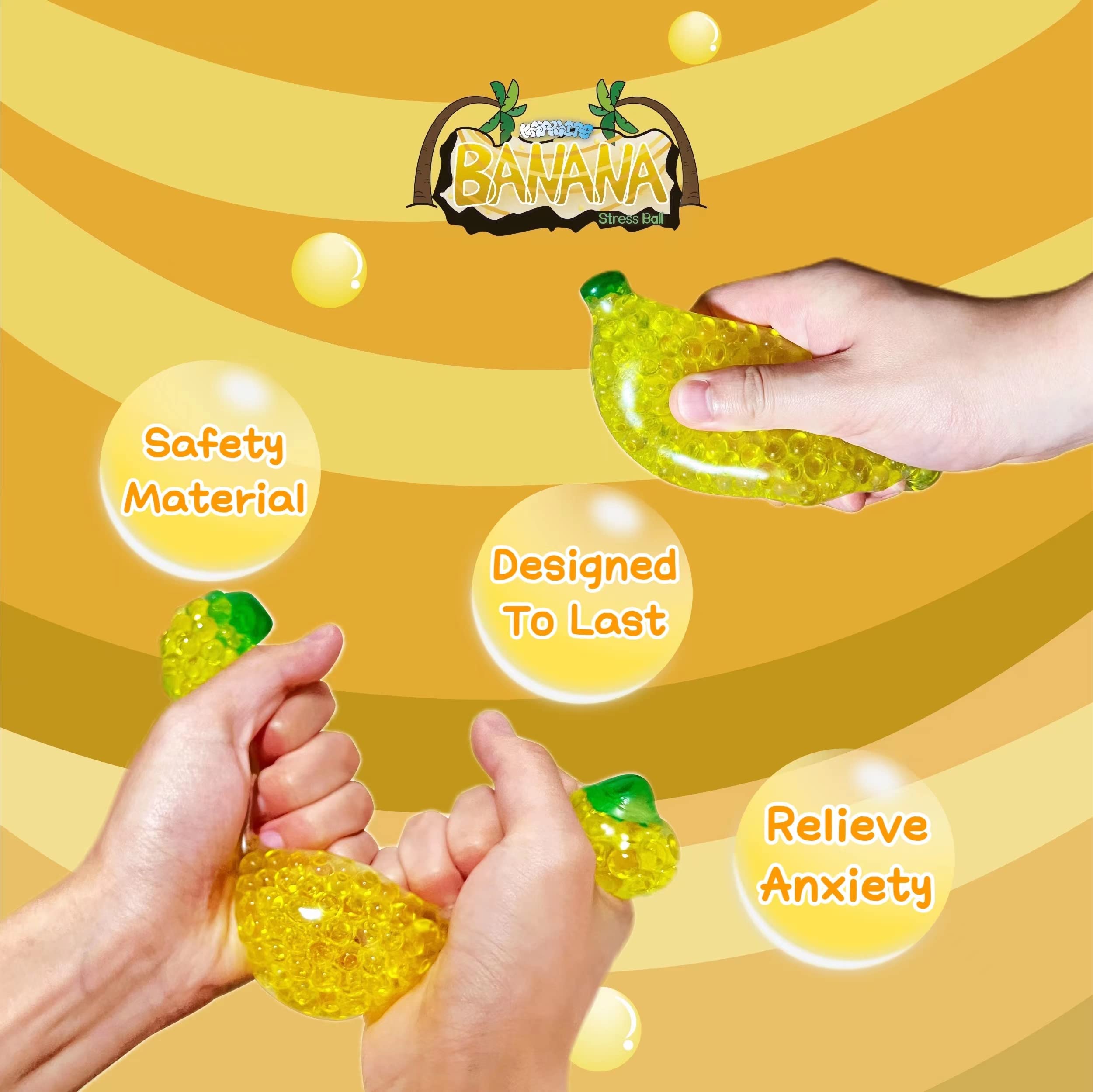 Squishy Banana Stress Balls - Stretchy Fruit Stress Relief Toys for Adults & Kids | Fun Party Favors, Vase Fillers, Home & Christmas Decorations, Easter Basket Stuffers | Perfect for Office Stress Relief, Classroom Rewards & Sensory Play