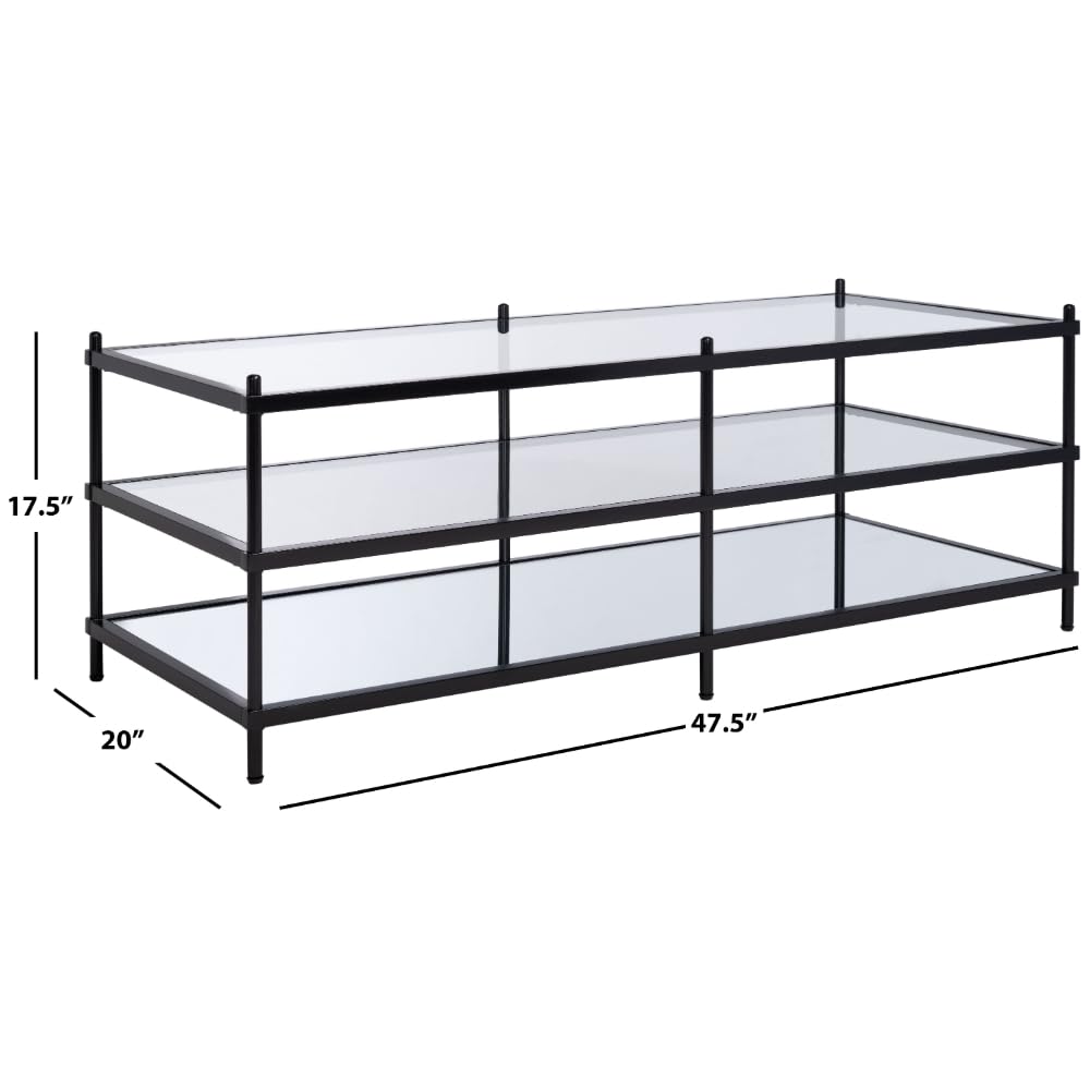 SAFAVIEH Cathal 3-Tier Coffee Table - Matte Black with Glass & Mirror Design for Living Room - Modern End Table with Storage Shelf - Perfect for Small Spaces, Apartments & Lounge Areas