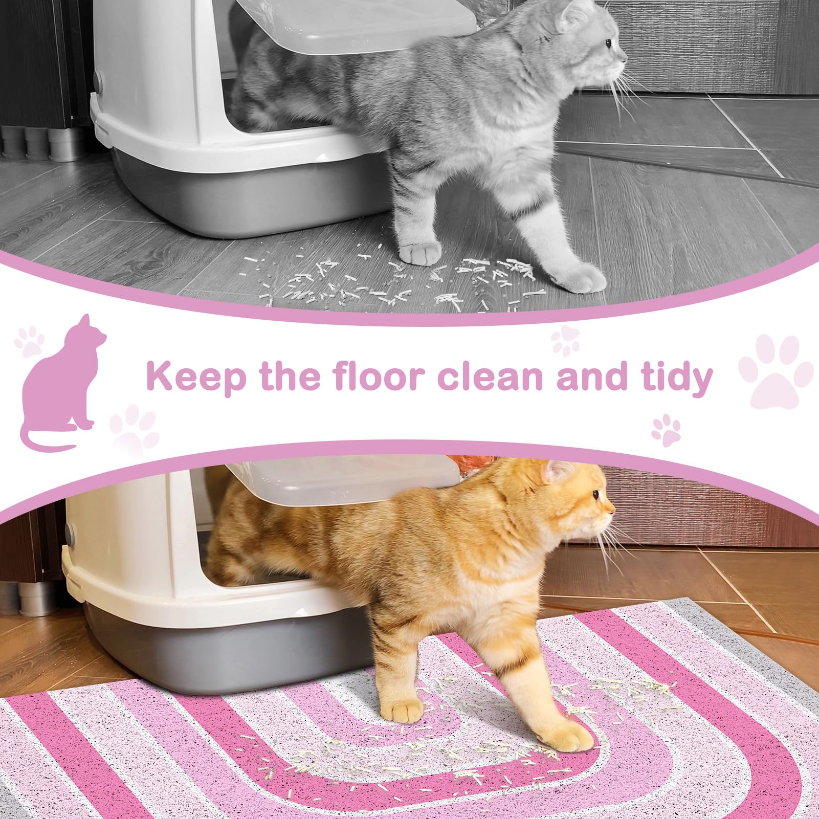 **Glittme Soft Non-Slip Waterproof Cat Litter Mat - Washable & Easy Clean Litter Box Mat for Kitty, Traps Litter & Spills - Perfect for Floors, Under Food Bowls, and Multi-Cat Homes (Pink)**