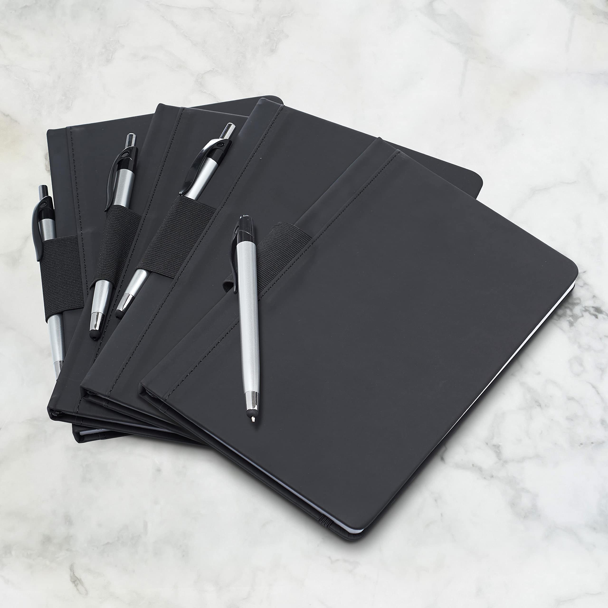 Premium 10-Pack Executive Notebooks with Pen - 6 x 8.5 Inches, Eco-Friendly Recycled Paper, Pen Loop & Closure Strap - Black - Perfect for Office, Business Meetings & Gift Giving