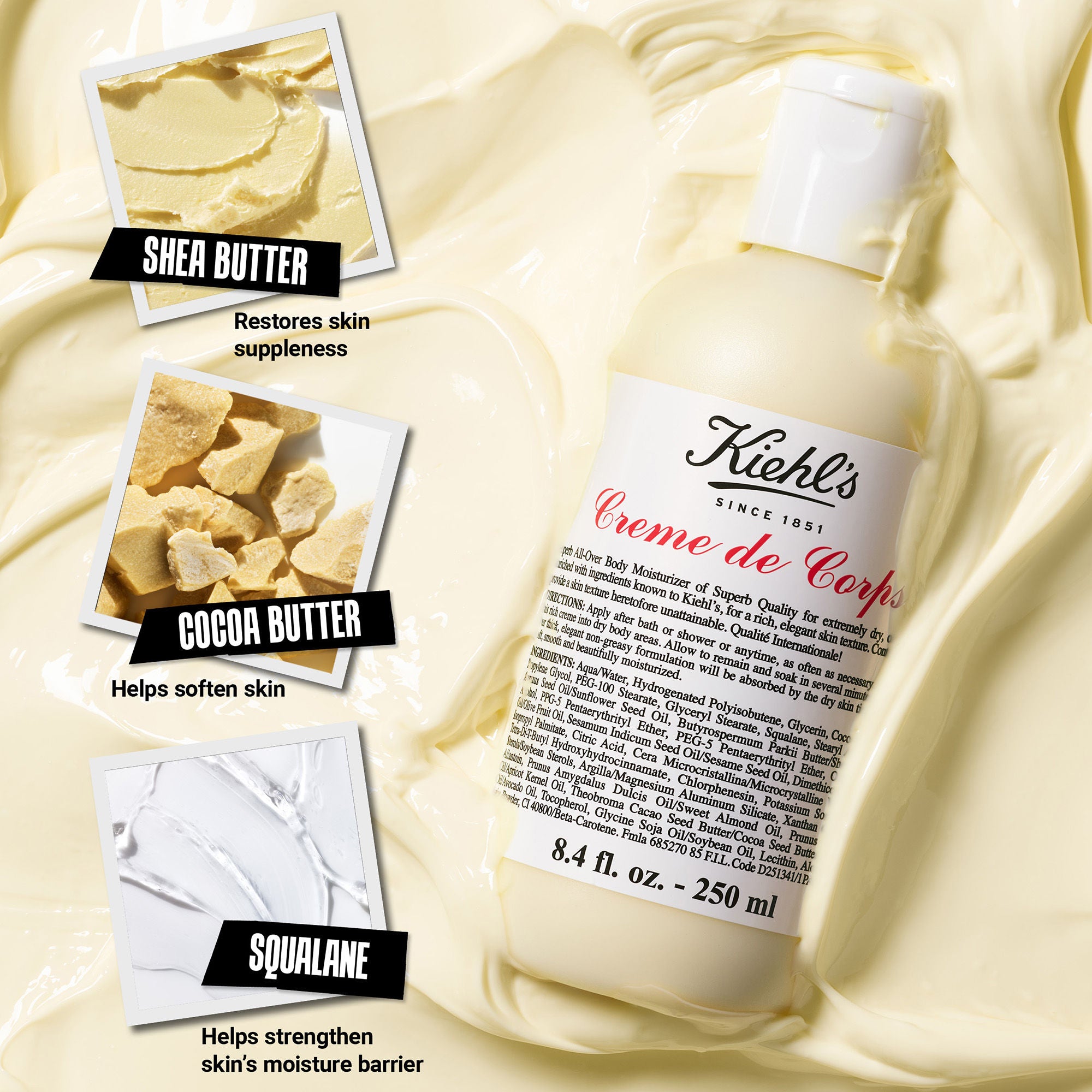 Kiehl's Crème de Corps Ultra Rich Body Lotion Refill - 33.8 oz | Deeply Hydrating & Nourishing Dry Skin Care | For Daily Moisturizing & Spa-Like Pampering at Home