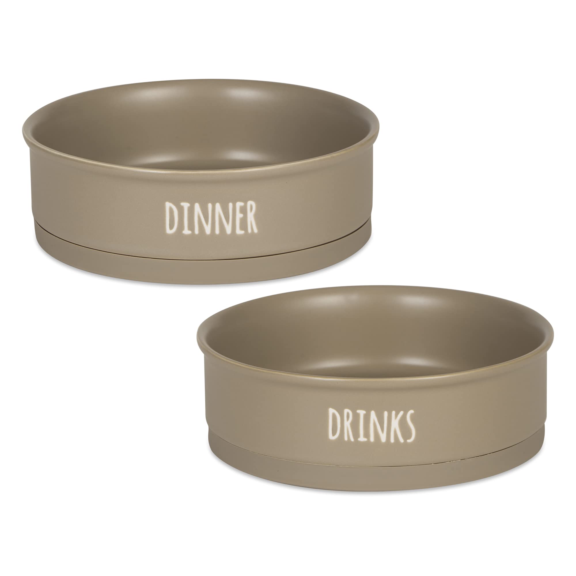 Bone Dry Ceramic Pet Bowls for Dogs & Cats - Non-Slip, Dishwasher & Microwave Safe - Large Stone Pet Food & Water Bowls (7.5x2.4 Inches, Set of 2) - Perfect for Mess-Free Feeding at Home or Travel