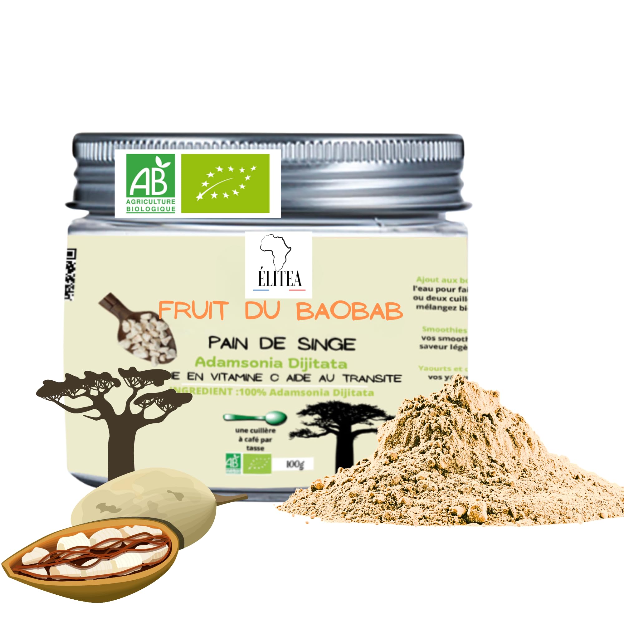 Organic Baobab Fruit Powder (Adansonia Digitata) - 100g | Superfood Rich in Vitamin C & Antioxidants | Natural Energy Booster for Smoothies, Baking & Healthy Recipes