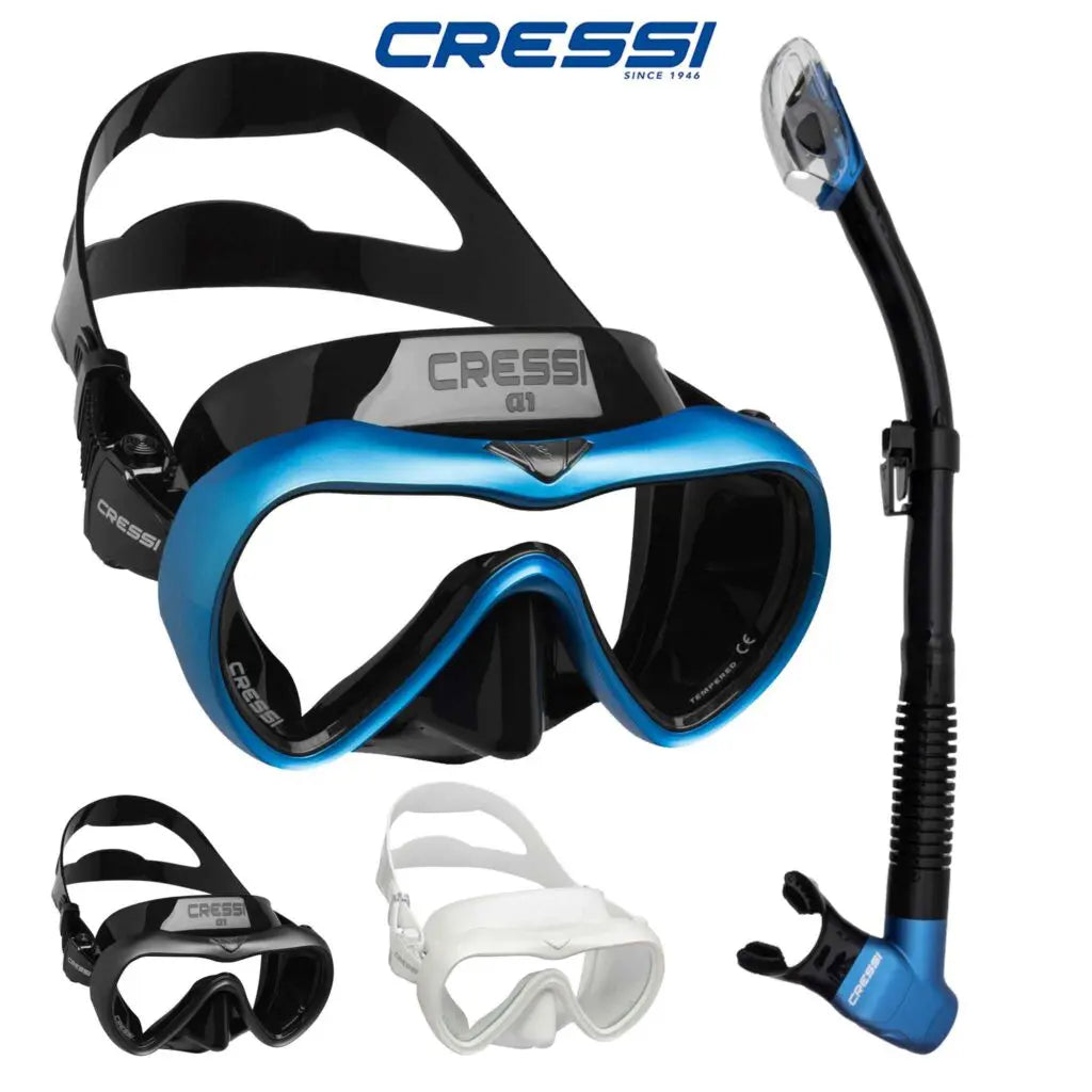 Cressi A1 Anti Fog Dive Mask + Epsilon SPE Dry Snorkel Set - Scuba Diving Gear for Clear Underwater Vision - Perfect for Snorkeling, Freediving & Beach Vacations