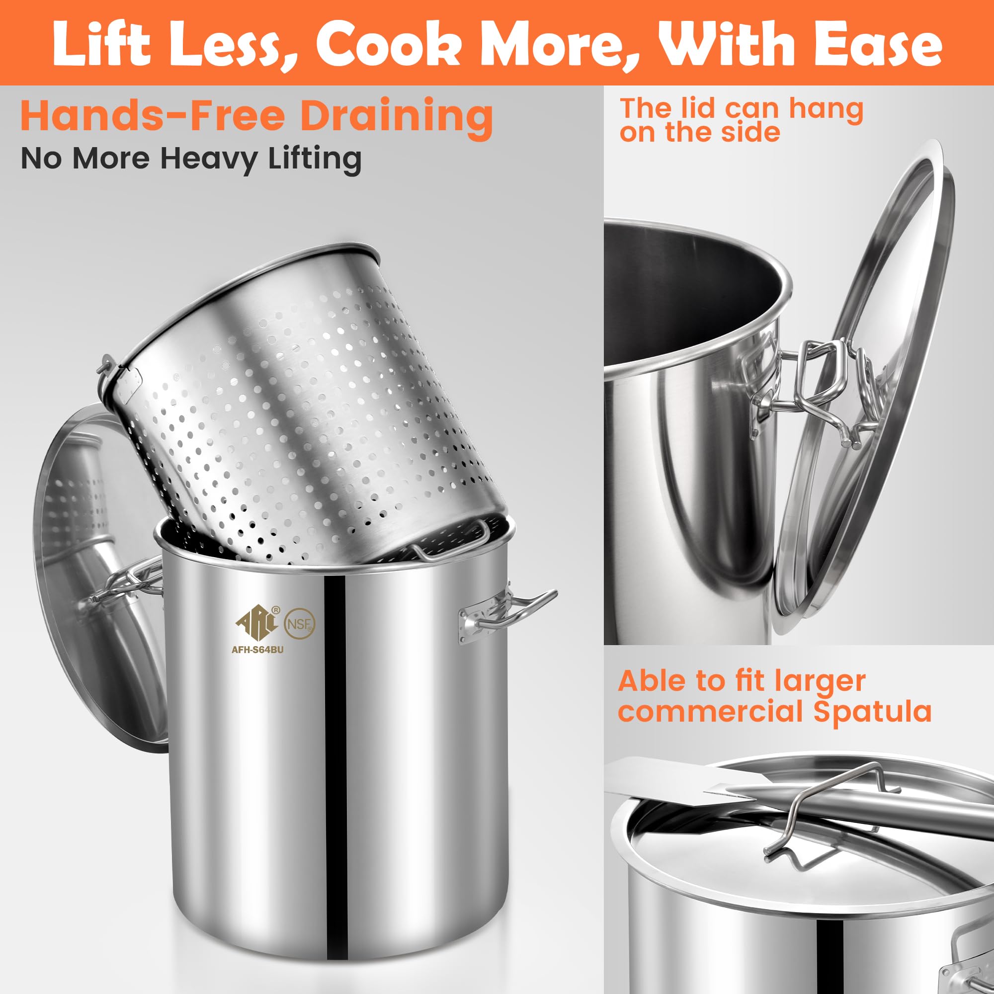 ARC 84-Quart Stainless Steel Seafood Boil Pot with Basket & 2 Brown Paper Table Covers - Large Crab Cooking Pot for Crawfish, Lobster, Shrimp, Turkey Fryer (21 Gallon) - Perfect for Outdoor Parties, Family Gatherings & Seafood Feasts