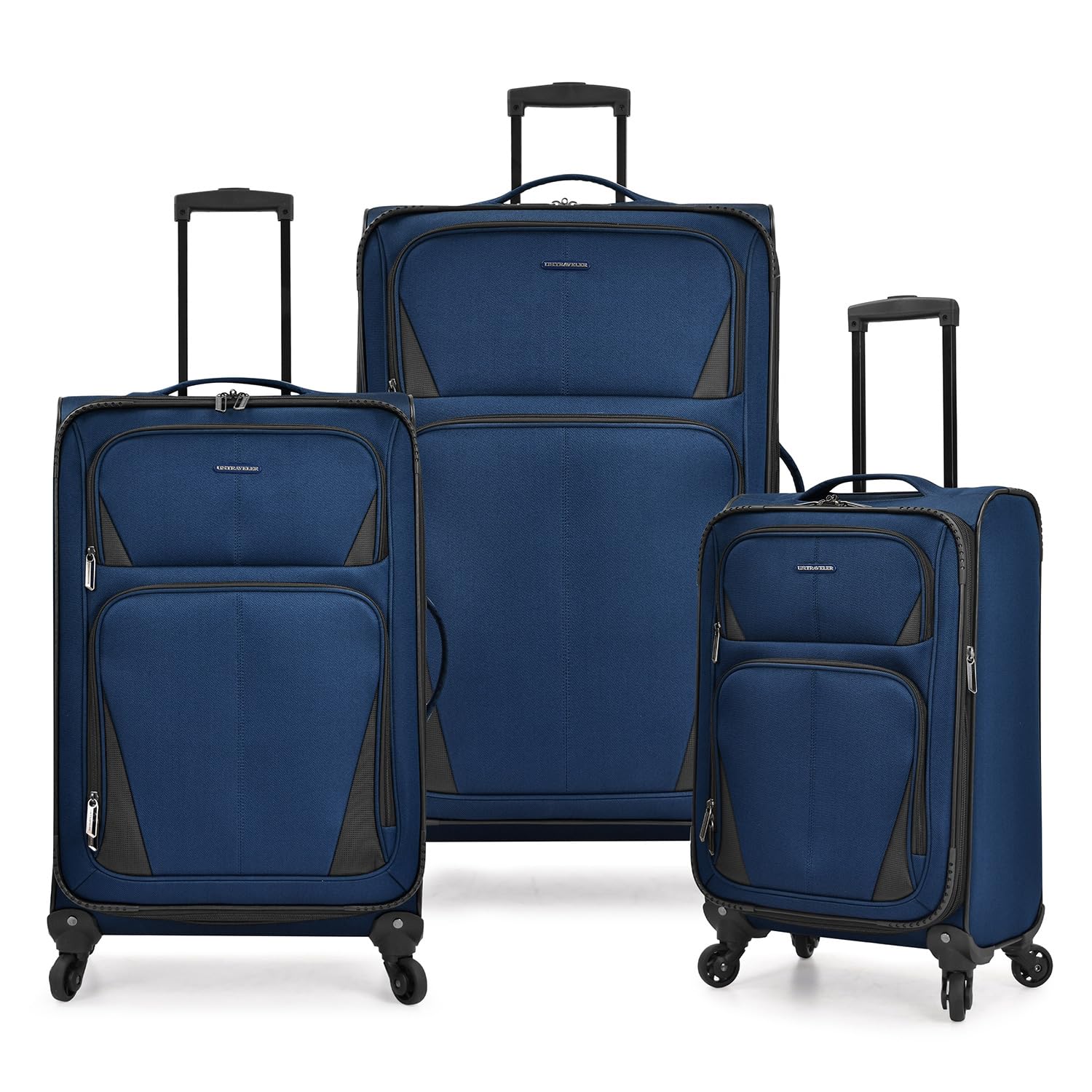 Expandable Softside Spinner Luggage Set - 3-Piece Navy Blue Suitcase with 360° Wheels for Travel | Perfect for Business Trips, Family Vacations & International Adventures