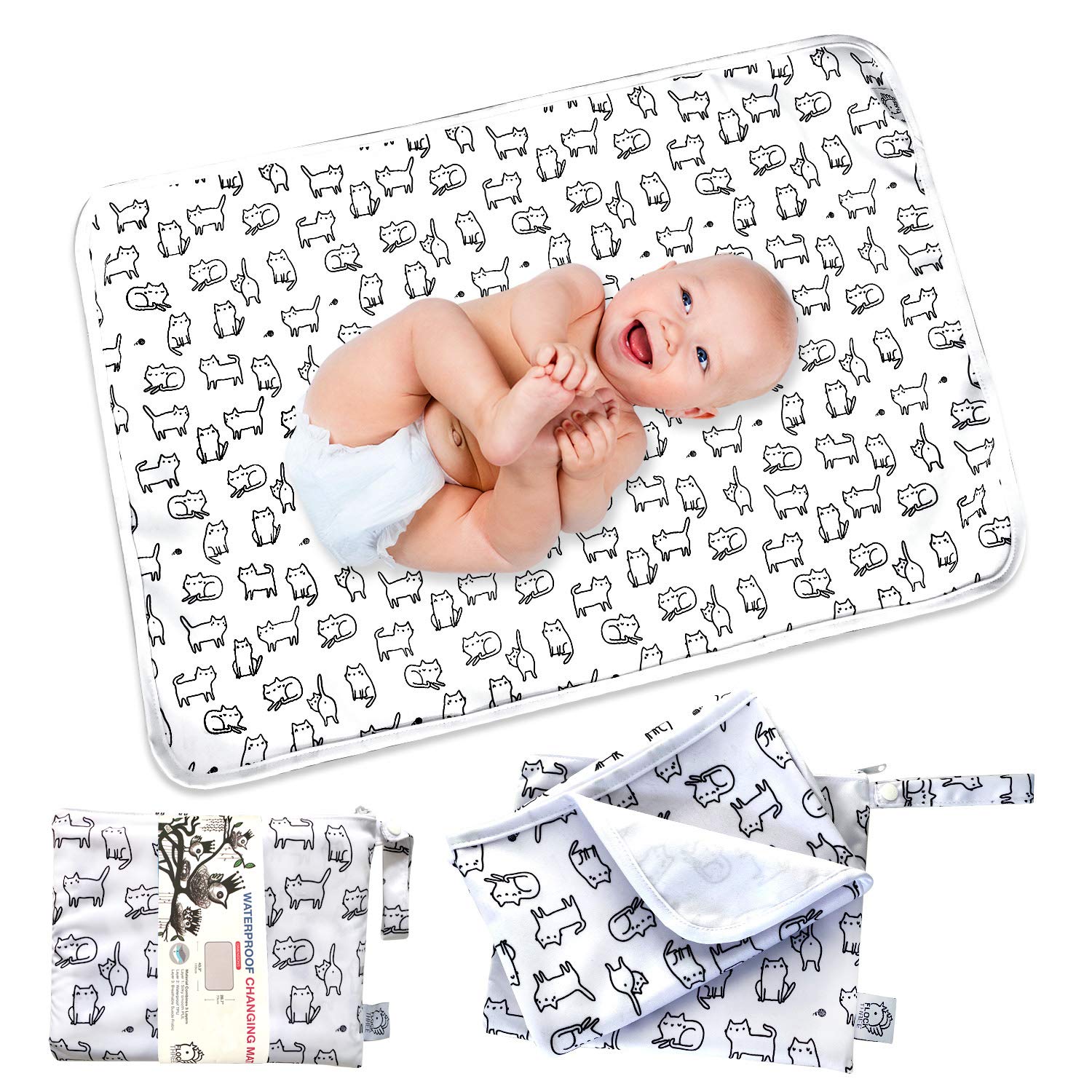 Flock Three Waterproof Baby Diaper Changing Pad with Storage Bag (28.7