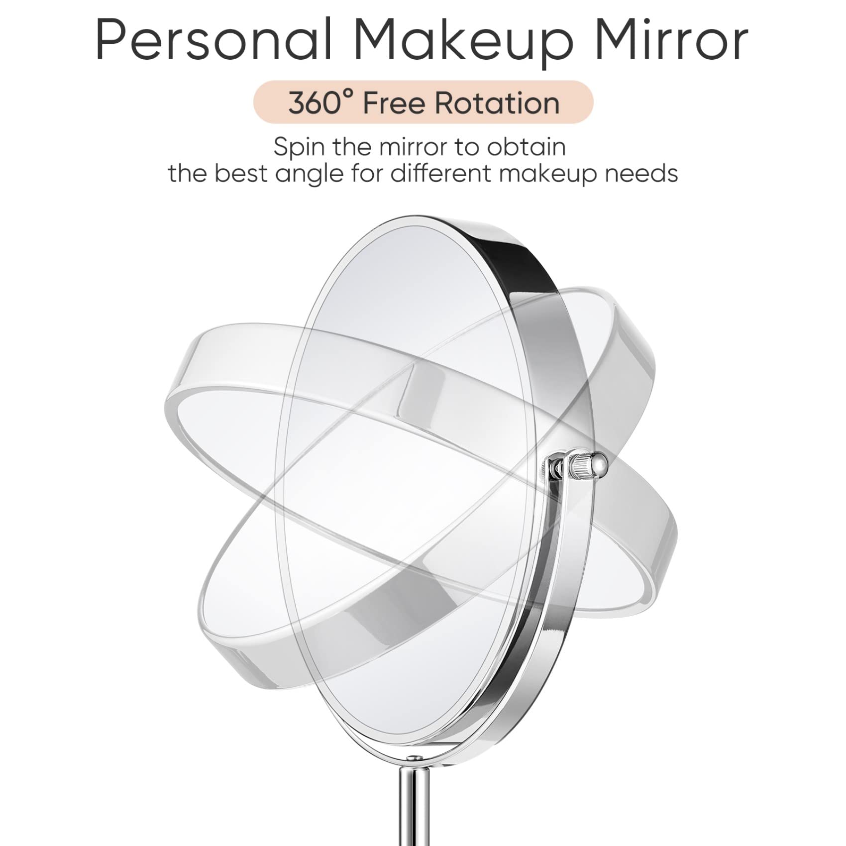 Orange Tech 8-Inch Large Double-Sided Magnifying Makeup Mirror with 360° Swivel - 1X/10X Vanity Mirror with Stand & Removable Base (15