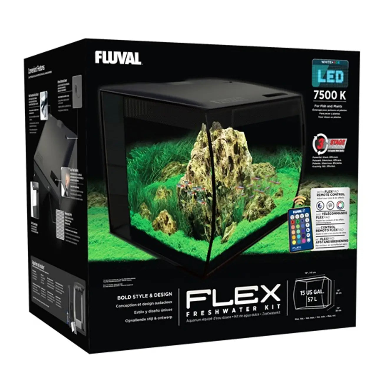 Fluval FLEX Aquarium Kit - 9 Gallon & 15 Gallon Black Fish Tank with LED Lighting | Perfect for Home, Office, or Classroom Aquarium Setup