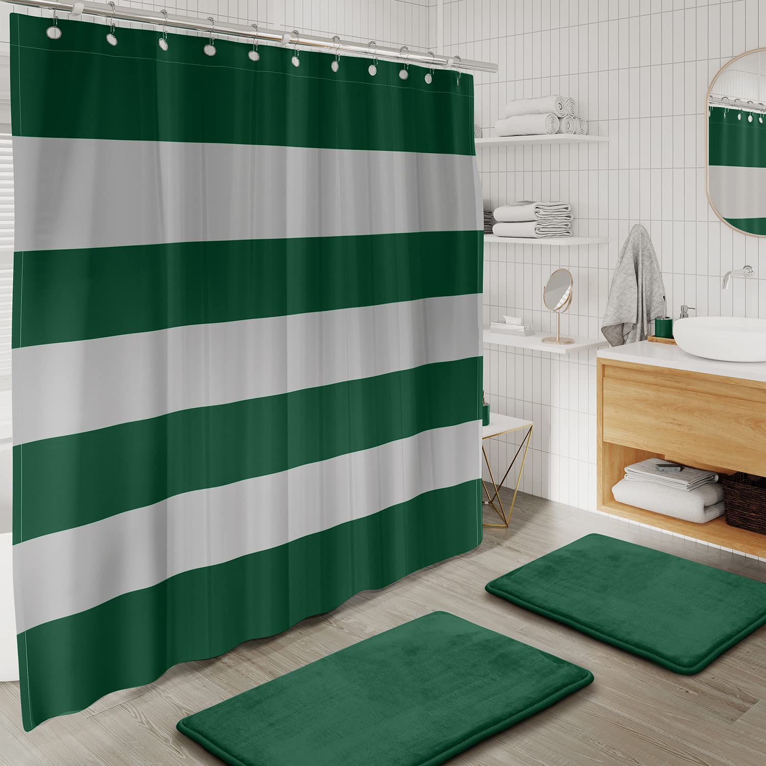 Clara Clark 20PC Green Bathroom Set - Shower Curtain, Toilet Brush & Accessories for Modern Bathrooms