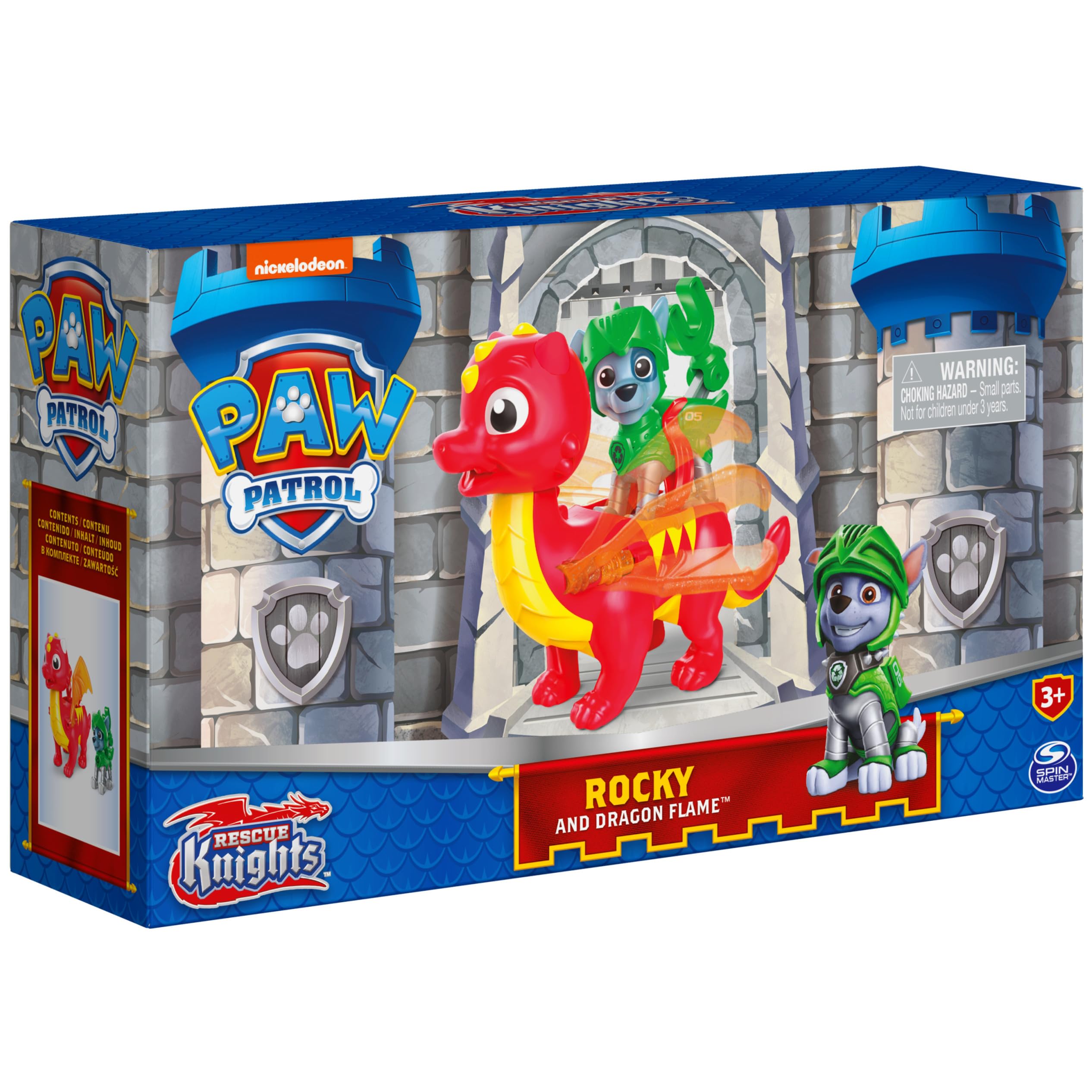 **Paw Patrol Rescue Knights Rocky & Dragon Flame Action Figures Toy Set - Kids Toys for Boys & Girls Ages 3+ | Pretend Play, Birthday Gift, Collectible**