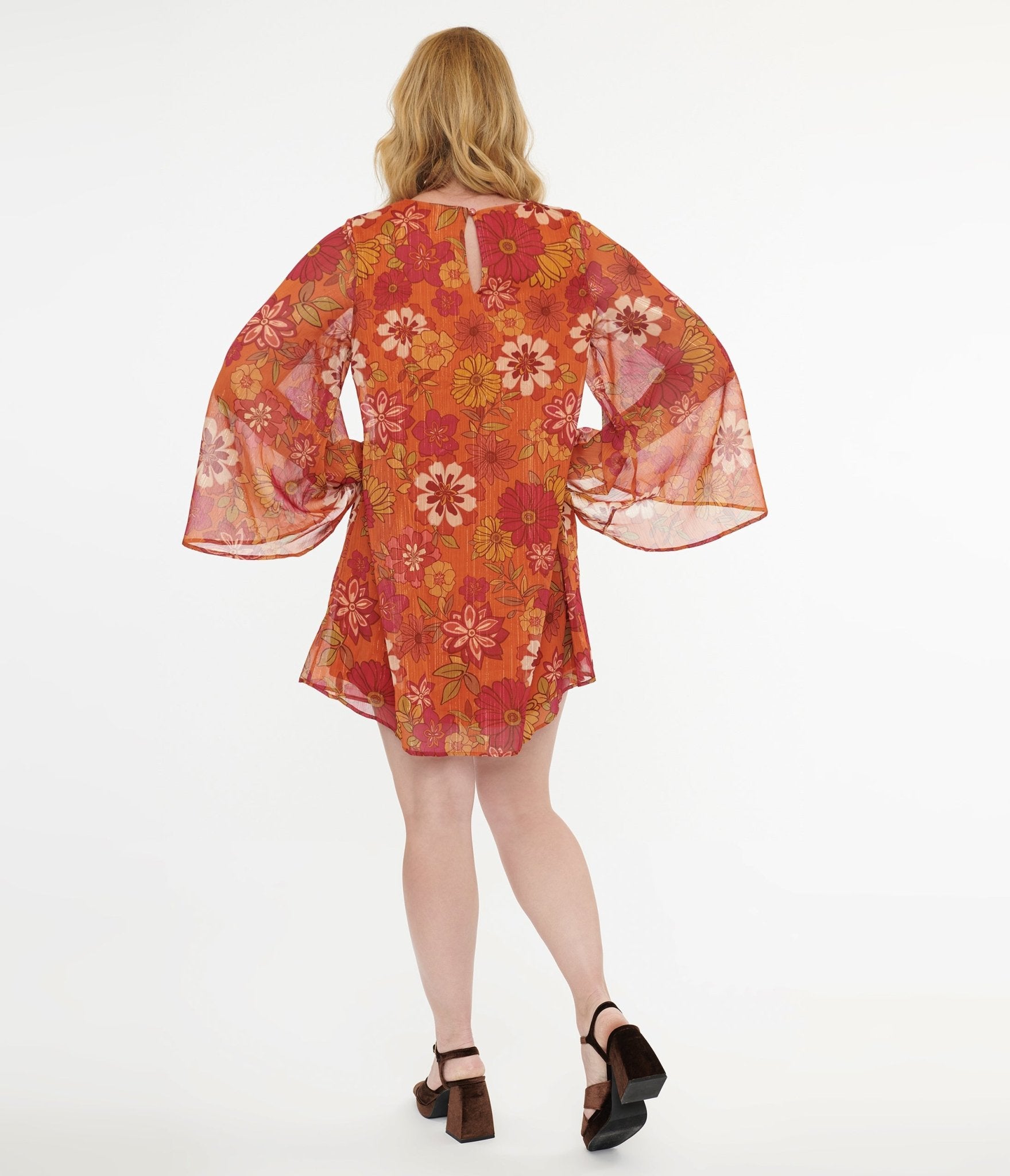 Vintage 1970s Orange & Pink Floral Mini Dress - Retro Boho Chic Style for Women | Perfect for Music Festivals, Parties & Summer Outfits