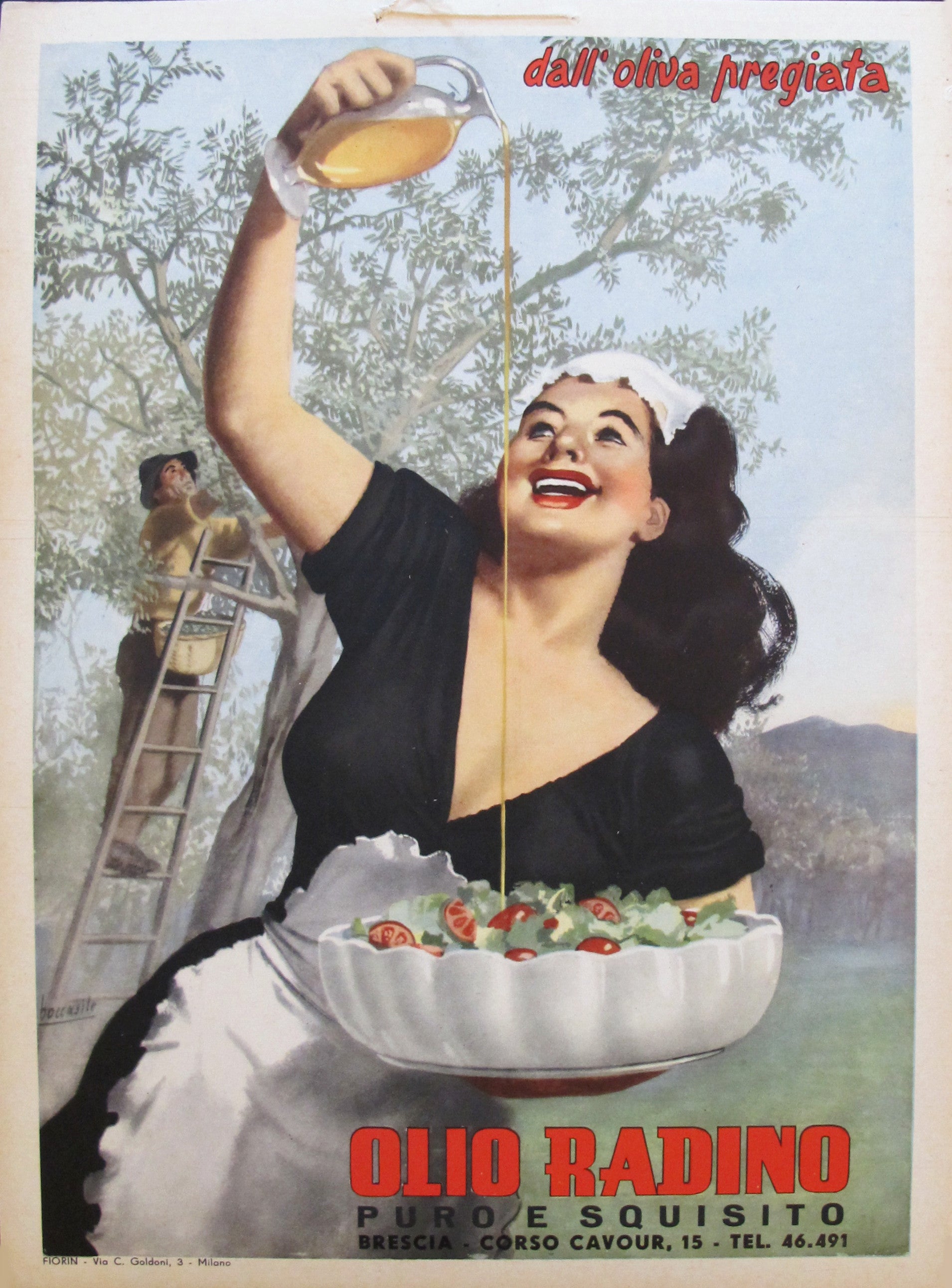 Vintage 1950 Original Italian Advertising Carton - Olio Radino Small Size | Retro Collectible for Home Decor, Kitchen Display & Gift for Olive Oil Lovers