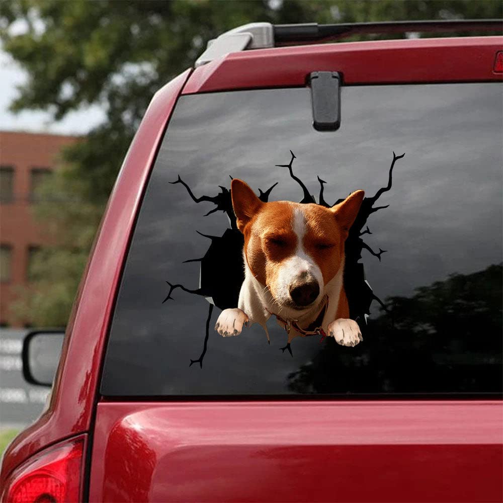 Basenji Dog Car Decals - Funny Cracked Window Vinyl Stickers for Cars, Trucks & Laptops - Perfect Gift for Basenji Lovers & Pet Owners - Great for Windows, Bumpers, Laptops & DIY Projects
