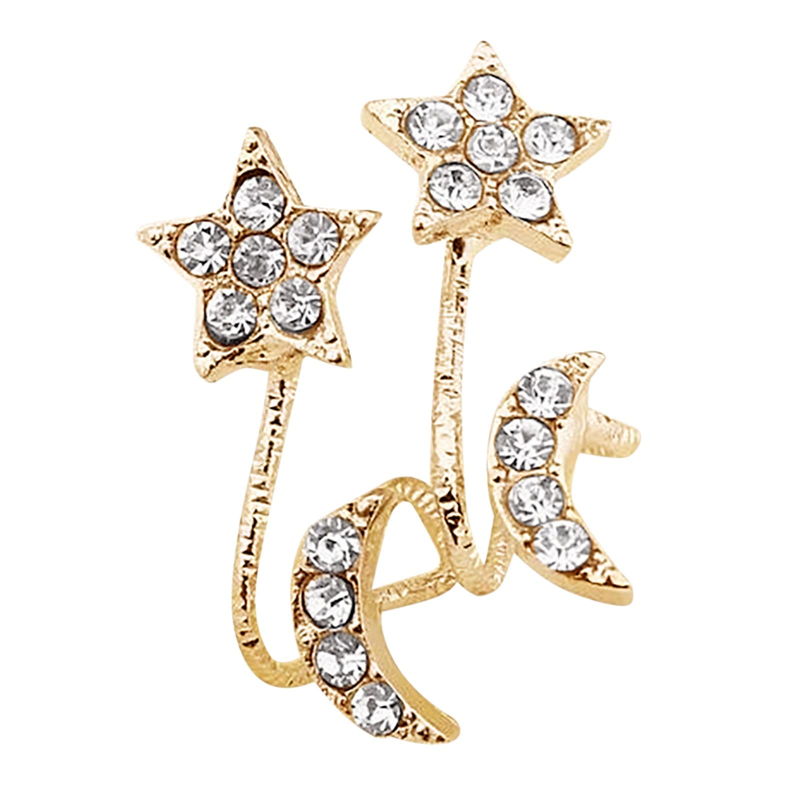 Cute Clip-On Star Moon Rhinestone Earrings for Women – Elegant Dangle Wedding Jewelry Accessories | Perfect for Parties, Weddings & Special Occasions