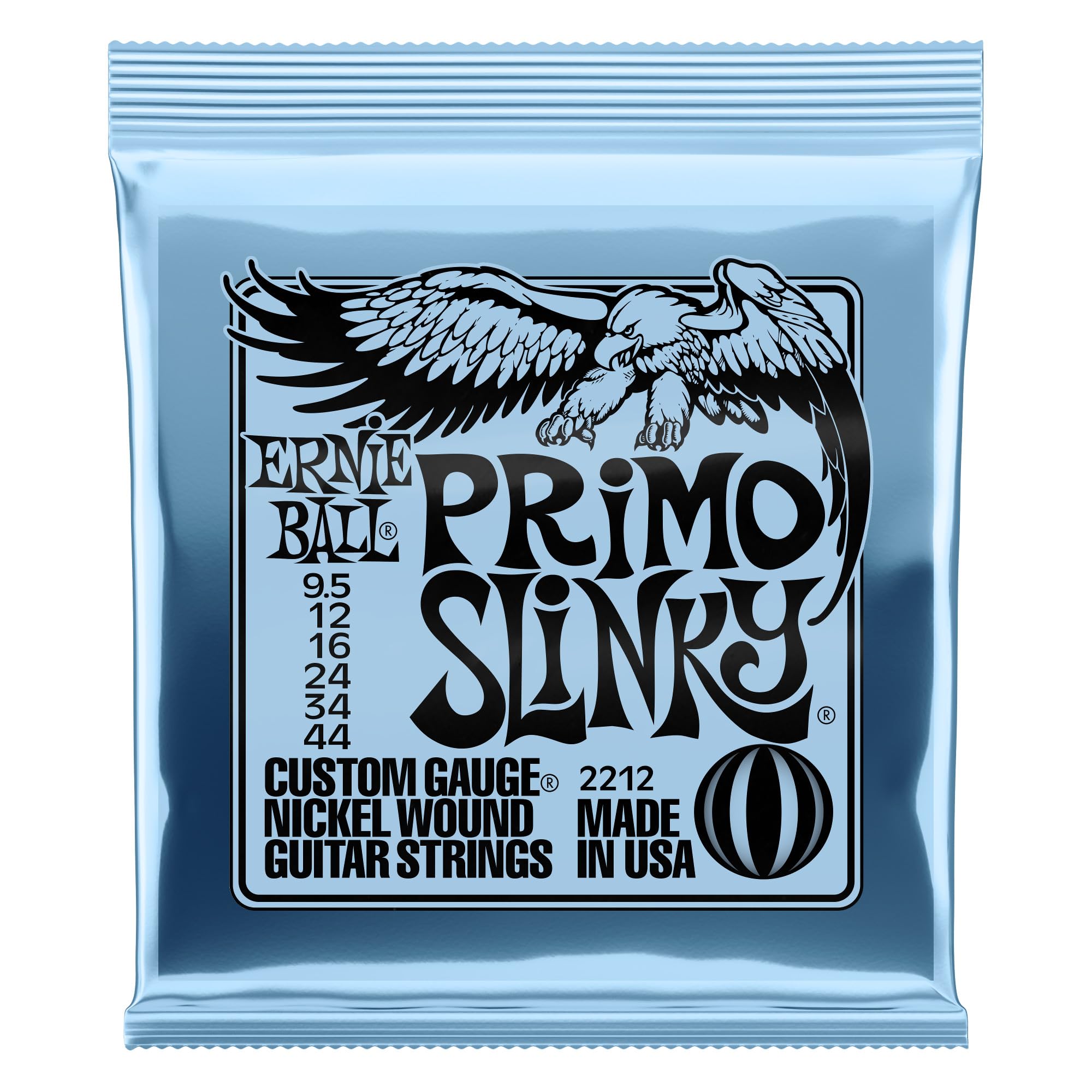 Ernie Ball Primo Slinky Nickel Wound Electric Guitar Strings - 9.5-44 Gauge (P02212) | Premium Quality for Rock, Blues & Metal | Perfect for Stage Performance & Studio Recording
