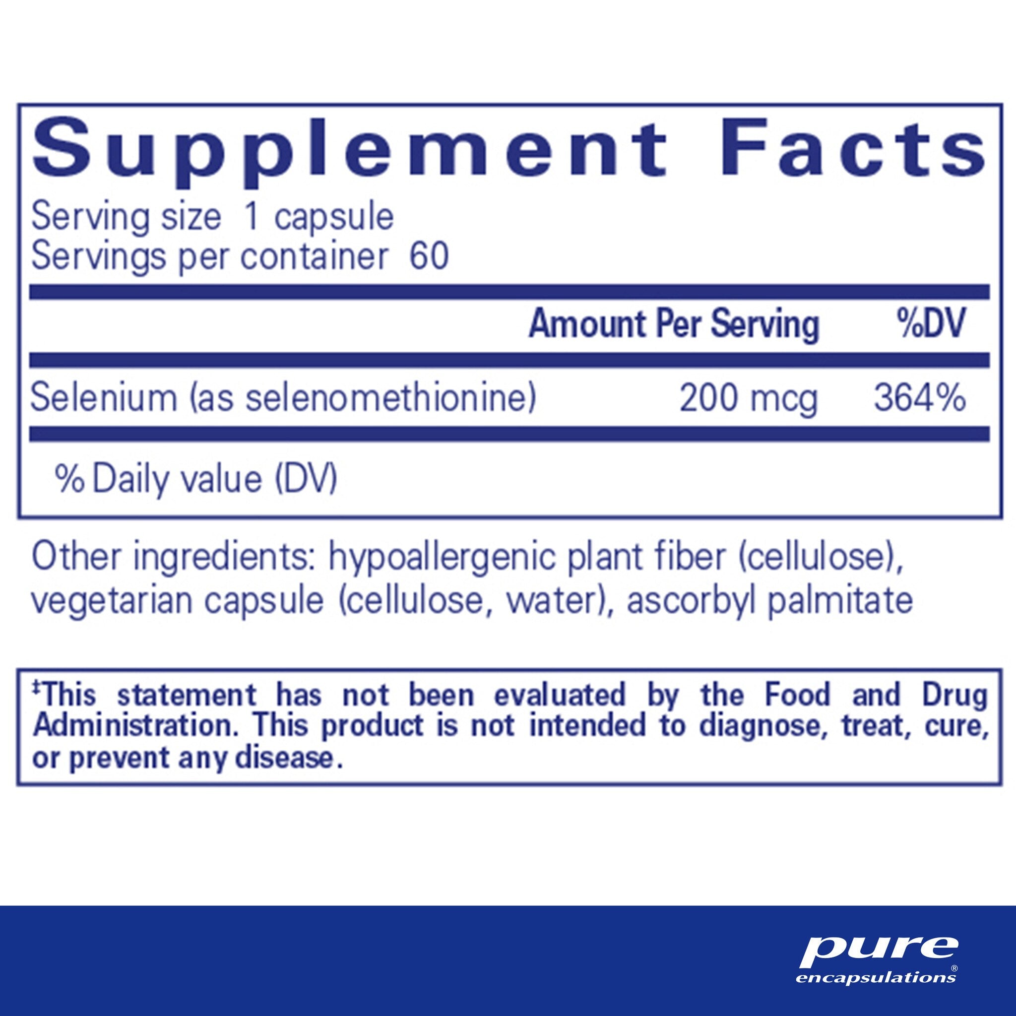 Pure Encapsulations Selenium (Selenomethionine) Supplement - 200 mcg High Potency Antioxidant Support for Immune & Thyroid Health - Perfect for Daily Wellness & Detox Routines