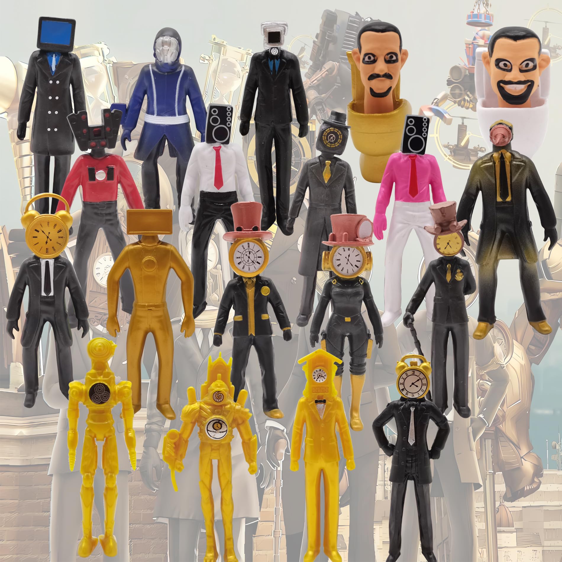 2024 Skibi Toilet Figure Set - 19PCS Upgraded Titan TV Speaker, Cameraman, Speakerman & Taladro Clockman Action Figures | Collectible Toys for Kids & Adults | Perfect for Display, Gifts & Role Play Scenes