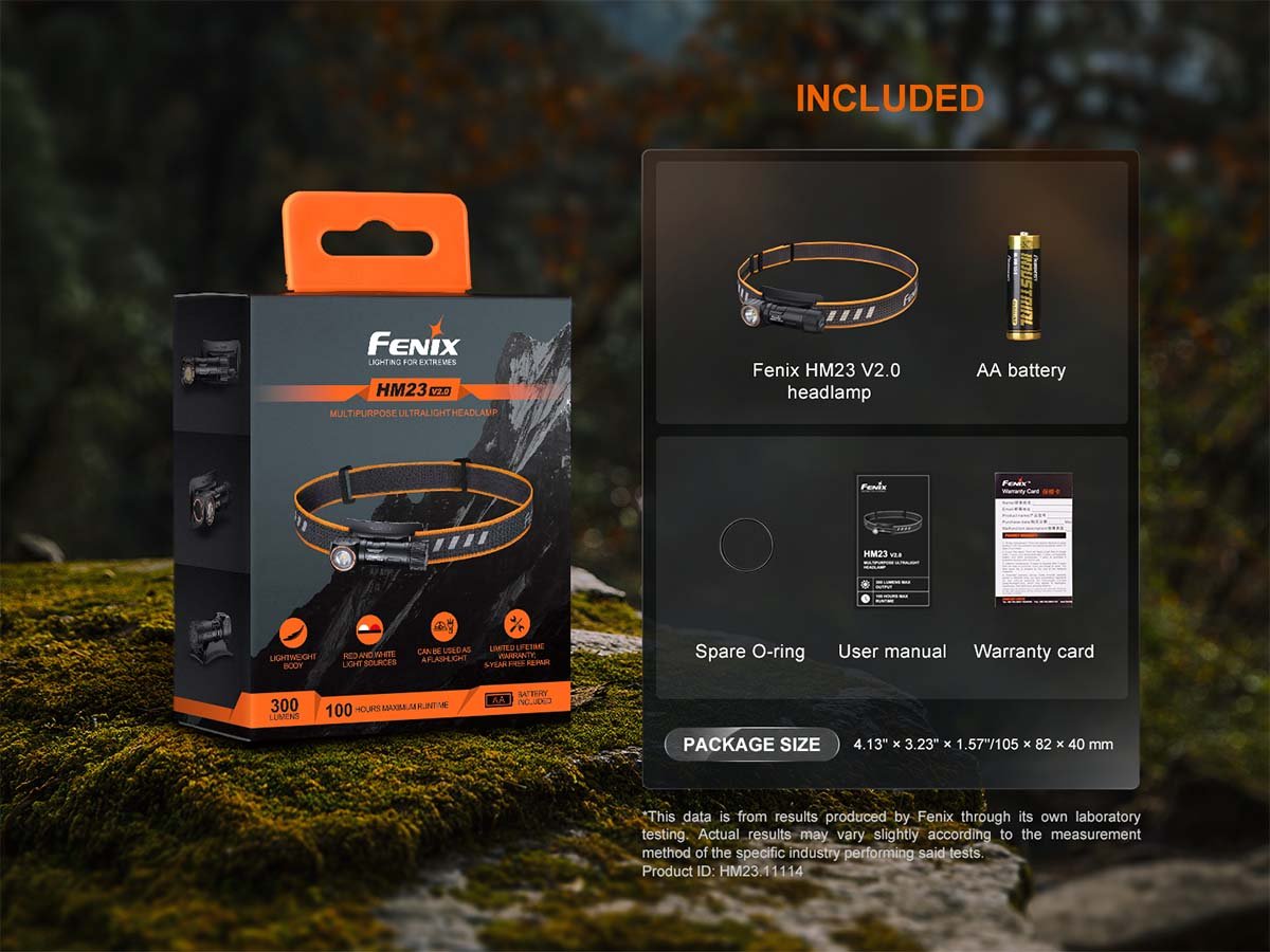 Fenix HM23 V2.0 Rechargeable Headlamp - 300 Lumens, Lightweight LED Headlight for Camping, Hiking, Running & Outdoor Activities