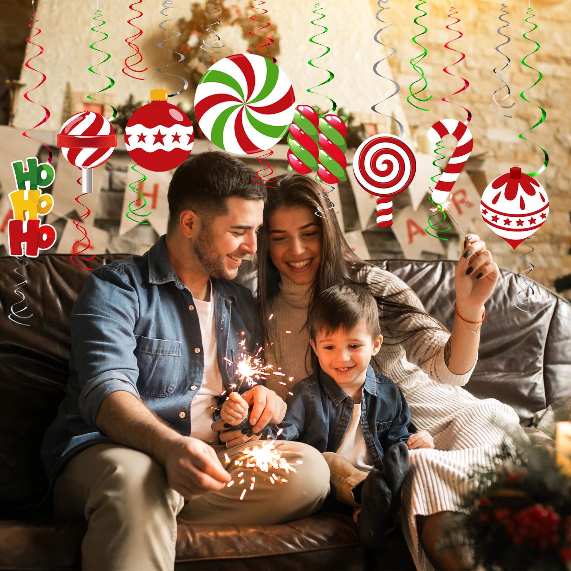 57pcs Christmas Candy Hanging Swirl Decorations - Xmas Party Ceiling Hanging Streamers, Peppermint Candy Cutouts Ornaments for Holiday Party, Classroom & Home Decor - Perfect for Christmas Tree, Gift Wrapping & Festive Celebrations