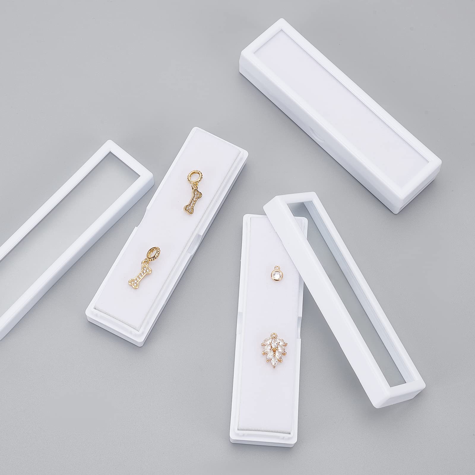 BENECREAT 6-Piece White Jewelry Display Box Set with Sponge Cushion & Clear Lid - 4