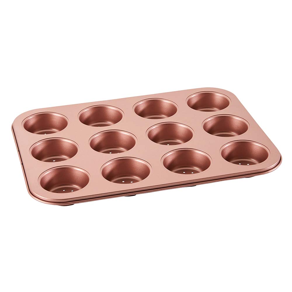 Rose Gold Perforated Mini Quiche & Tart Pan - 12 Cup Non-Stick Baking Mold for Perfect Pastries | Ideal for Parties, Desserts & Holiday Baking
