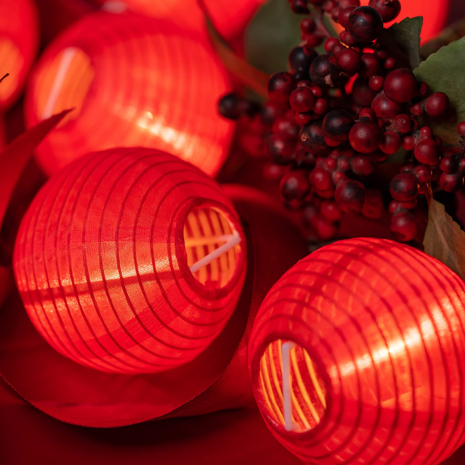 Waterproof Red Lantern String Lights - 10 Nylon Hanging Lanterns with 8.7ft UL Certified Connectable Plug-in Lights for Outdoor Patio, Garden, Wedding & Party Decorations