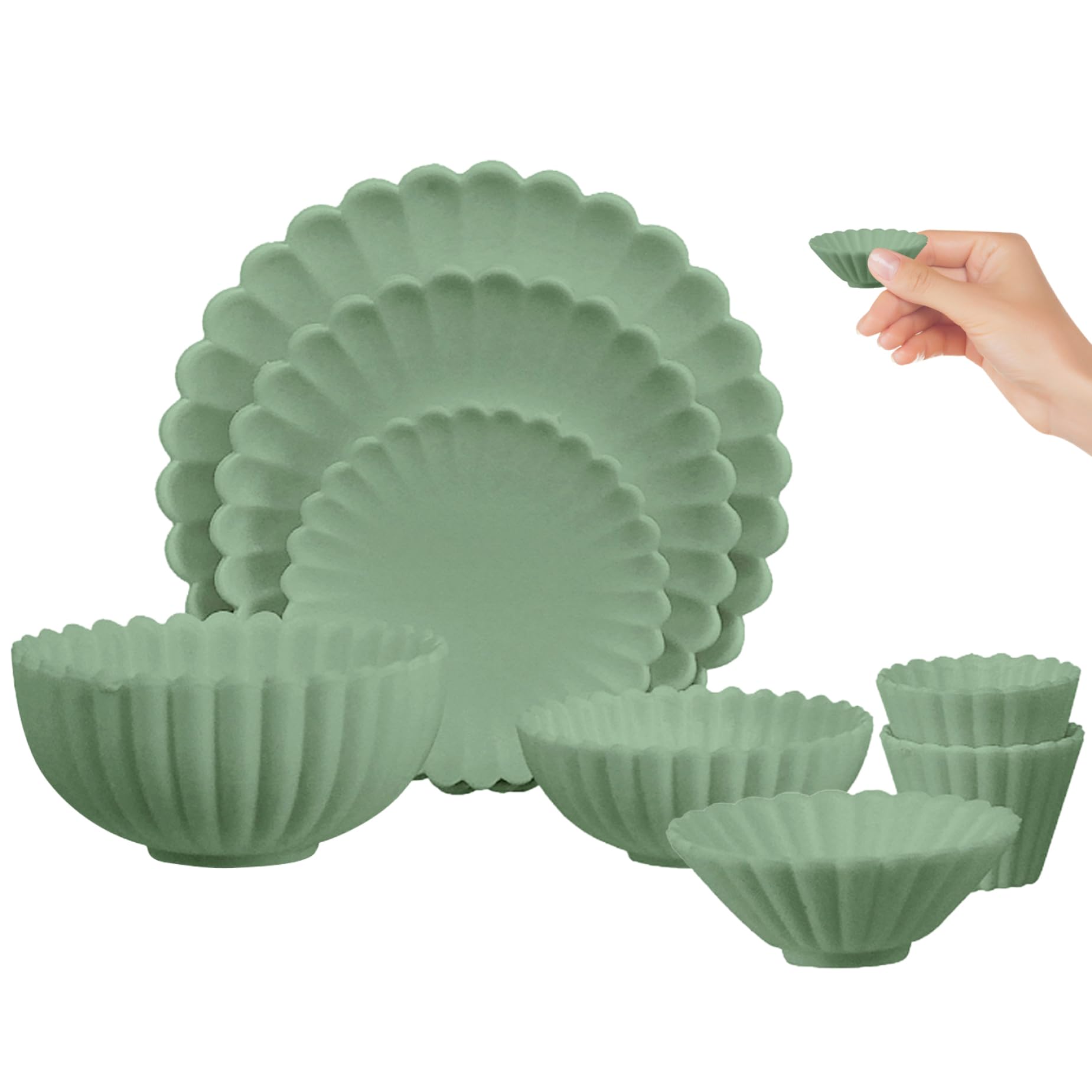 8PCS Miniature Dollhouse Dishes Set - Chrysanthemum Pattern Plates, Bowls & Cups for Doll Kitchen Play | Green Mini Dishware for Dollhouse Accessories & Tea Party Pretend Play