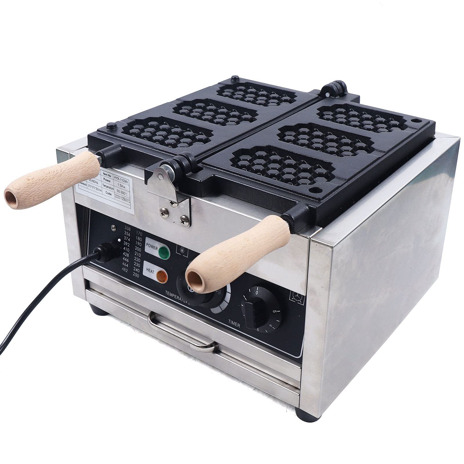 Kaibrite 1500W Electric Waffle Maker - Stainless Steel Non-Stick Waffle Iron with Temperature & Time Control - 110V Commercial & Home Use for Restaurants, Bakeries, Snack Bars - Perfect for Breakfast, Brunch & Dessert Making