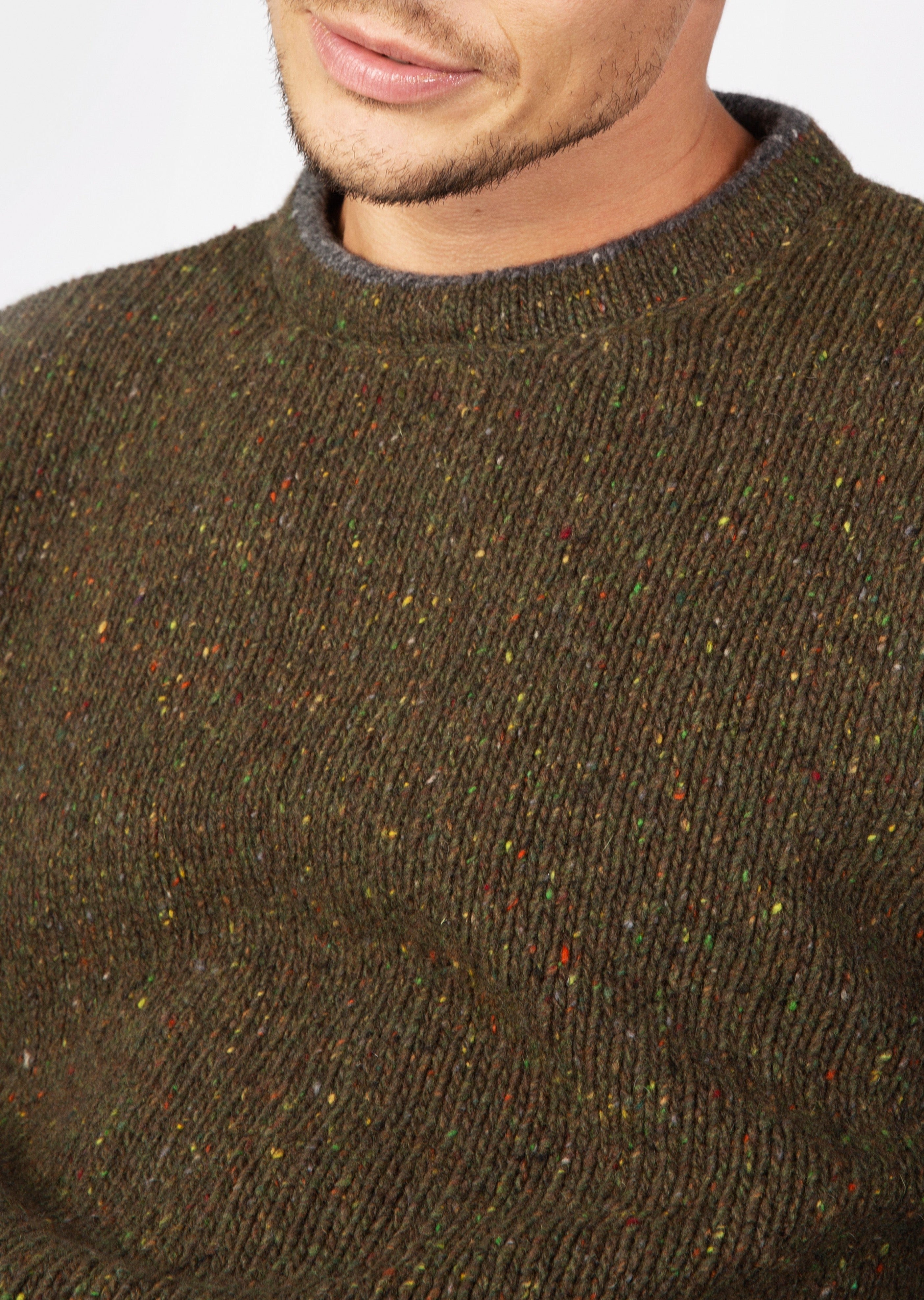 Ireland's Eye Men's Roundstone Aran Wool Sweater | Classic Loden Green Cable Knit Pullover for Winter & Outdoor Activities