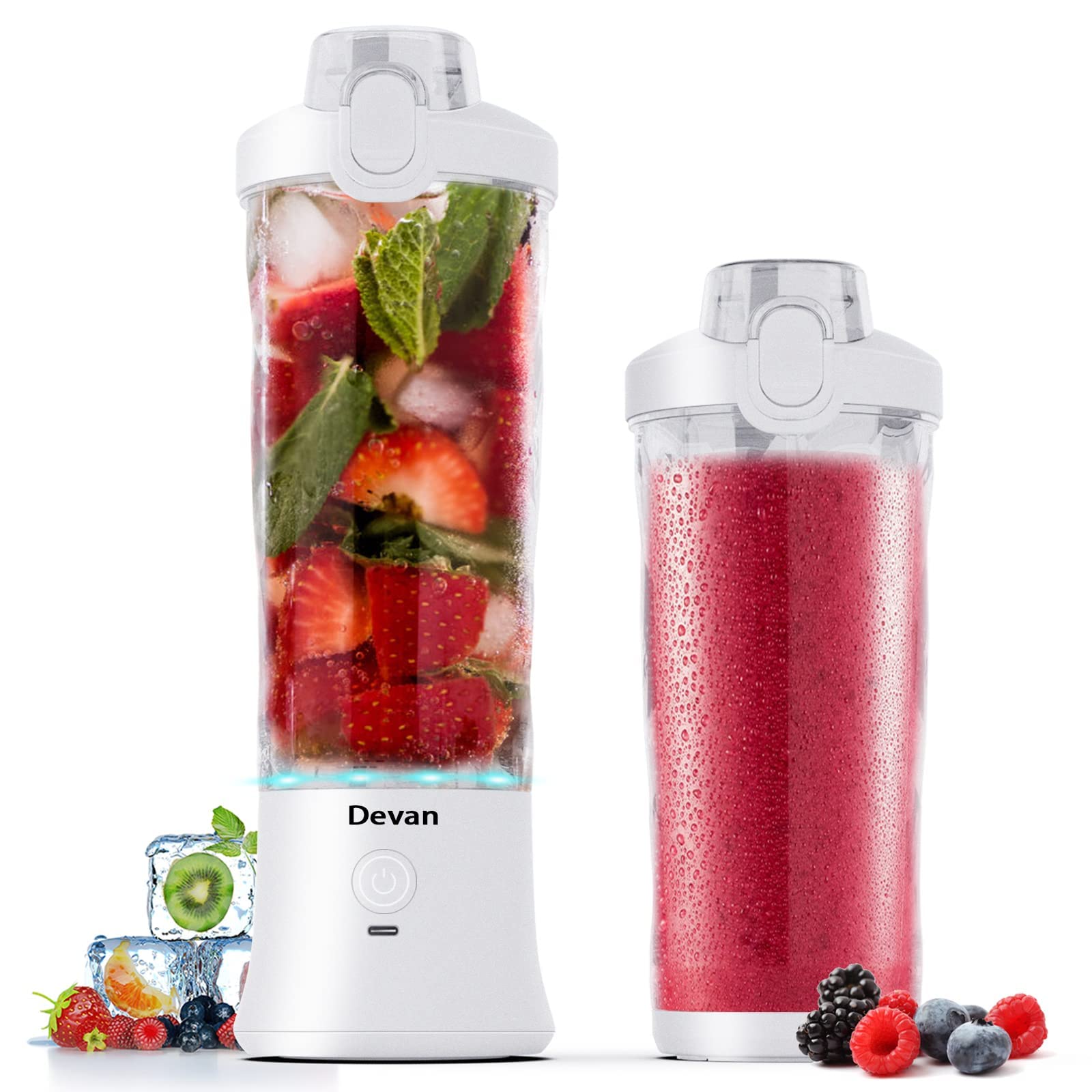 Portable Blender 270W - USB Rechargeable Personal Blender for Smoothies, Shakes & Juices - 20oz BPA-Free Travel Blender Cup with Leakproof Lid - Perfect for Gym, Office & Outdoor Activities (White)