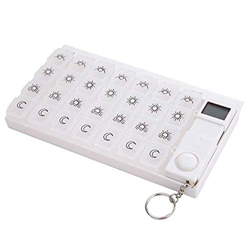 7-Day Digital Pill Organizer with 28 Compartments & 5 Alarm Reminders | Luminous LCD Backlight for Medications, Vitamins & Supplements | Perfect for Travel, Elderly Care & Daily Medication Management - White