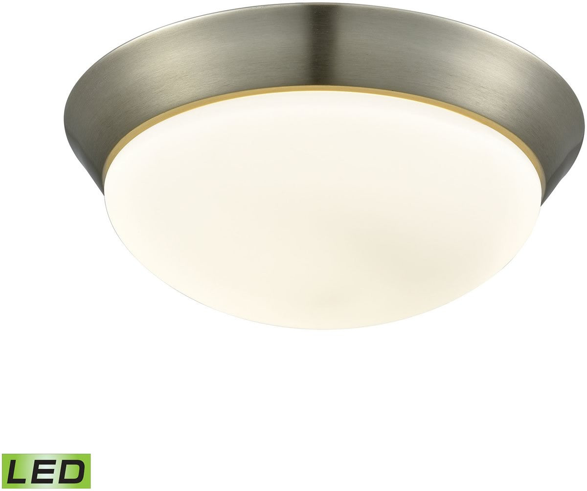 13W Contours 1-Light LED Flush Mount Ceiling Light Fixture - Satin Nickel Finish with Opal Glass Shade - Energy Efficient Modern Lighting for Bedroom, Hallway, Kitchen & Living Room