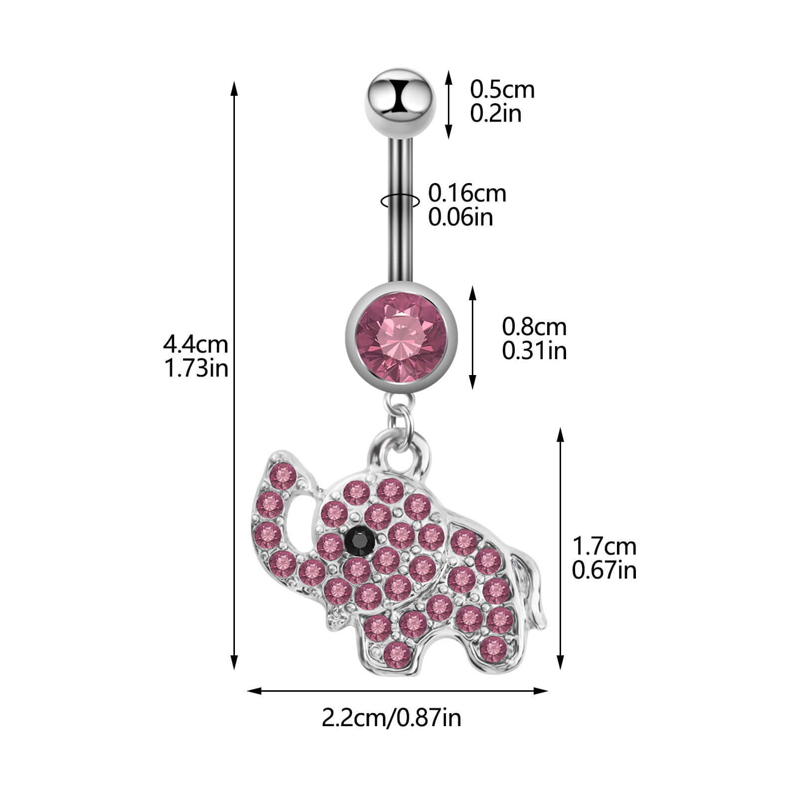 Elephant Top Mount Navel Ring - Stainless Steel Belly Button Piercing Jewelry | SX0801 | Perfect for Belly Dance, Beach Wear & Body Jewelry Fashion