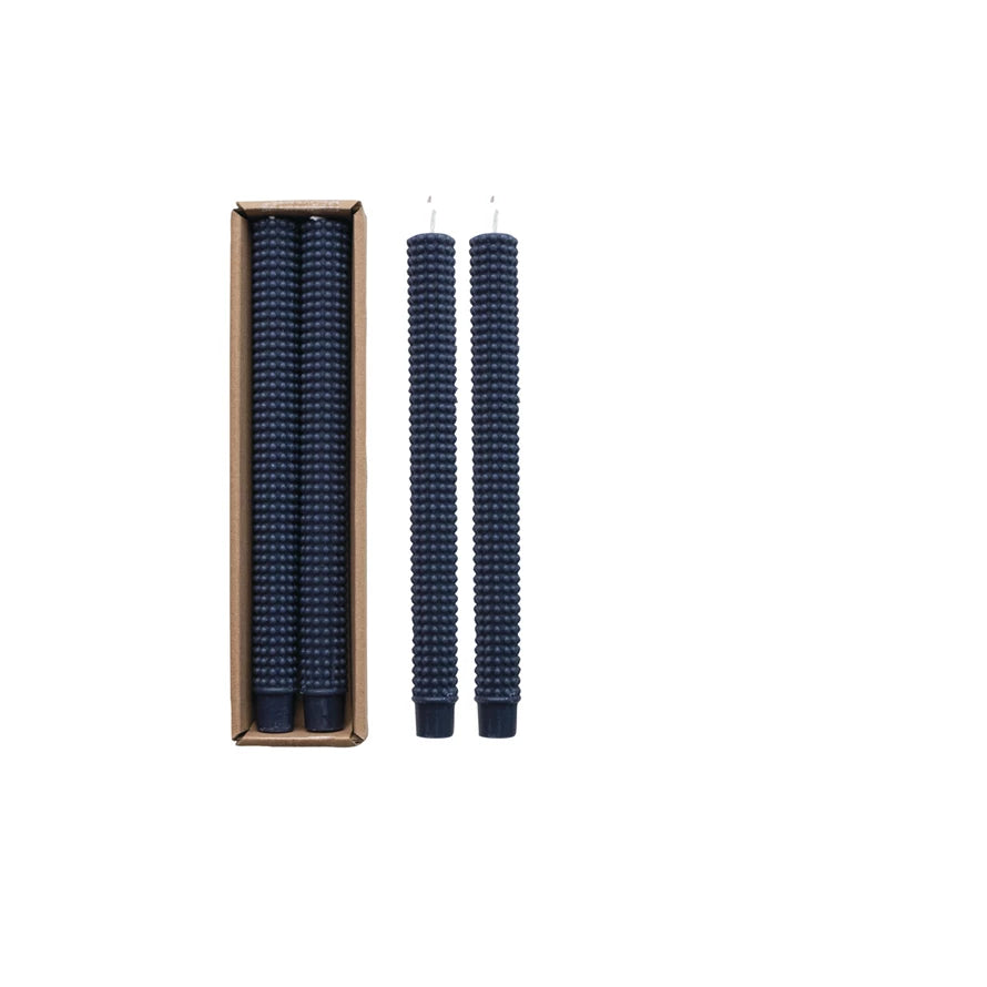 Navy Blue Hobnail Taper Candles Set of 2 - Elegant Decorative Pillar Candles for Dining Table, Wedding Centerpiece, and Home Decor