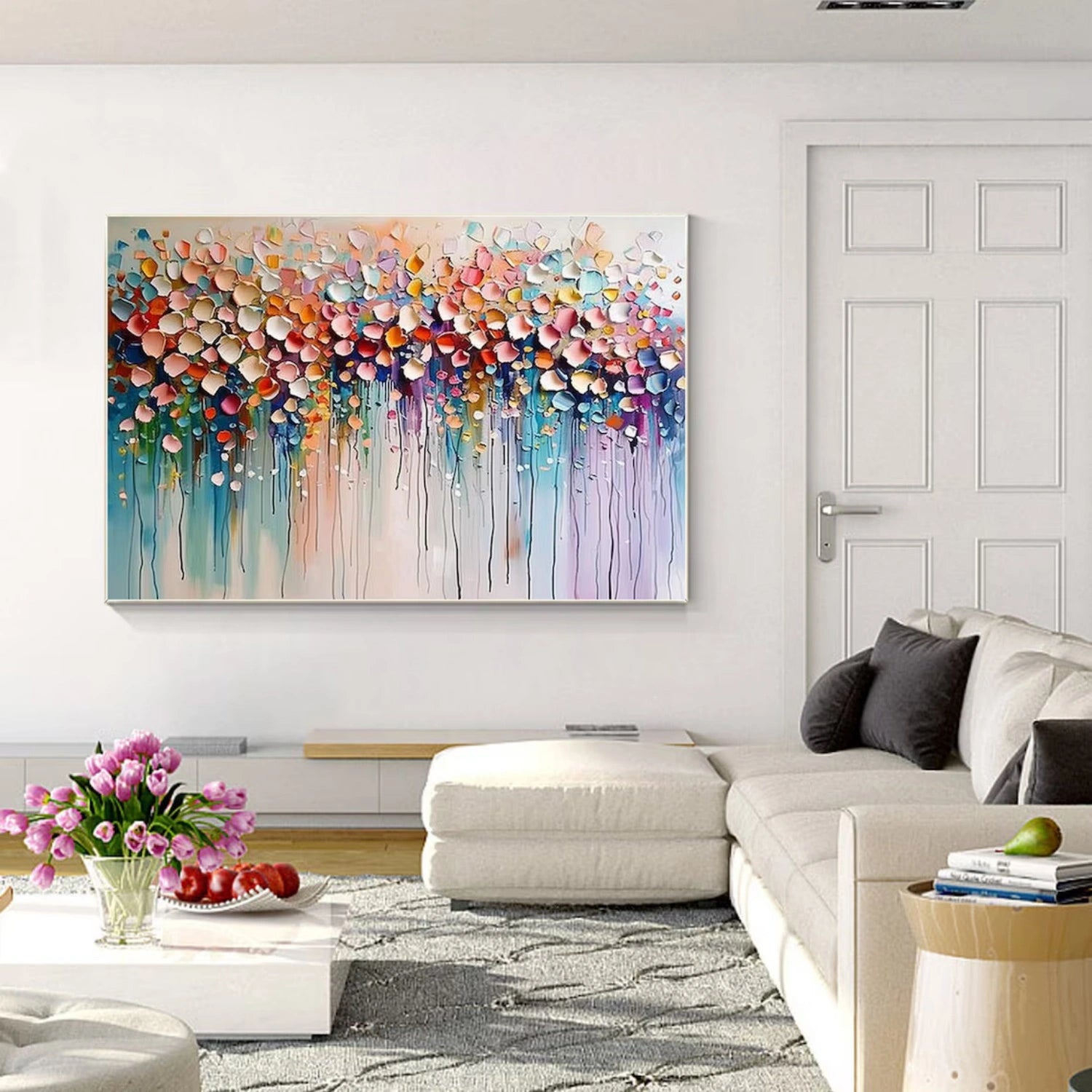 Flower and Tree Painting #FT159 - Handmade Canvas Wall Art for Home & Office Decor - Perfect for Living Room, Bedroom, and Office Spaces