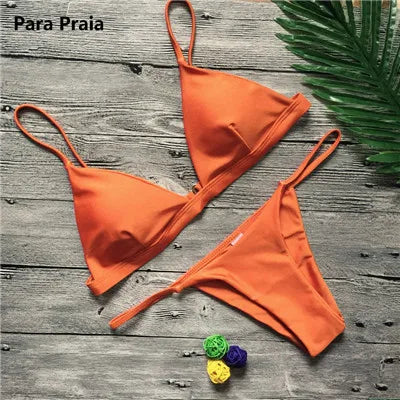 2023 Sexy Push Up Bikini Set - 9 Colors Solid Brazilian Swimsuit for Women, Low Waist Halter Two Piece Bathing Suit | Perfect for Beach Vacation, Pool Party & Summer Getaway