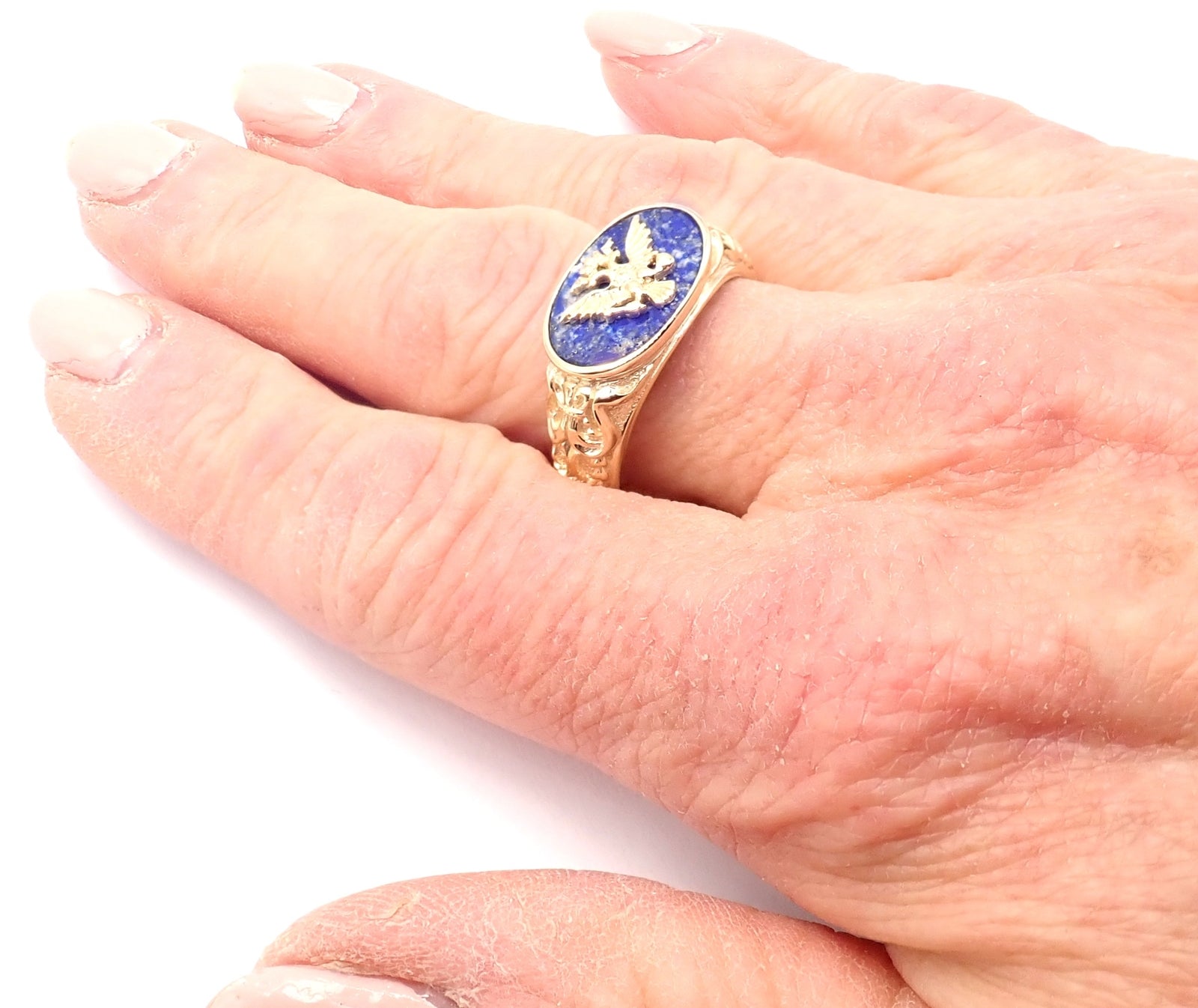Authentic Franklin Mint Faberge Imperial Eagle 14k Yellow Gold Lapis Ring - Luxury Vintage Jewelry for Collectors & Special Occasions