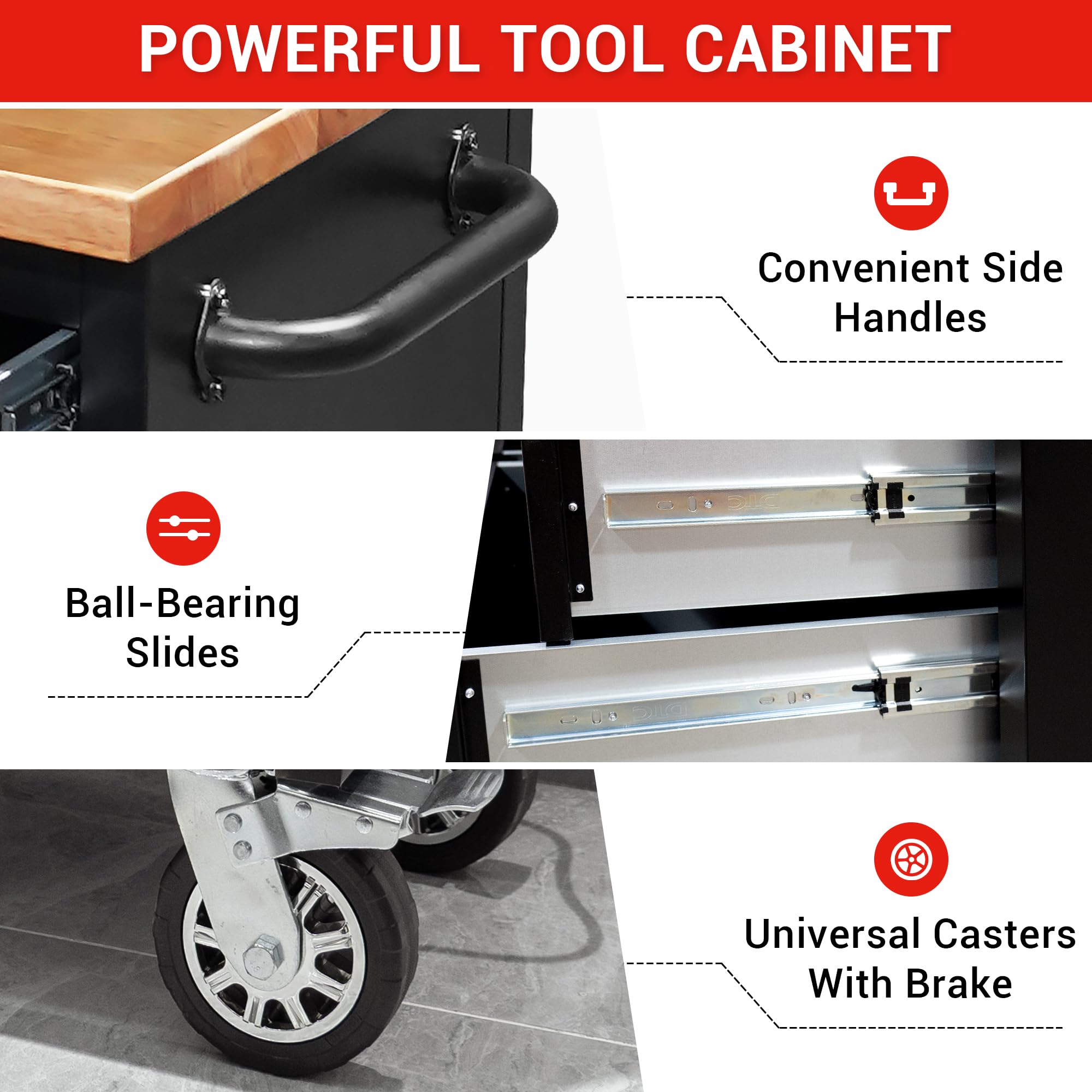 CT Copper Tailor 72-Inch Rolling Tool Chest Cabinet - Heavy Duty Mobile Garage Workbench with 15 Storage Drawers, 3 Upper Cabinets & Pegboard - Large Steel Tool Organizer Box (Black) - Perfect for Home Garage, Workshop & Professional Auto Repair Shops