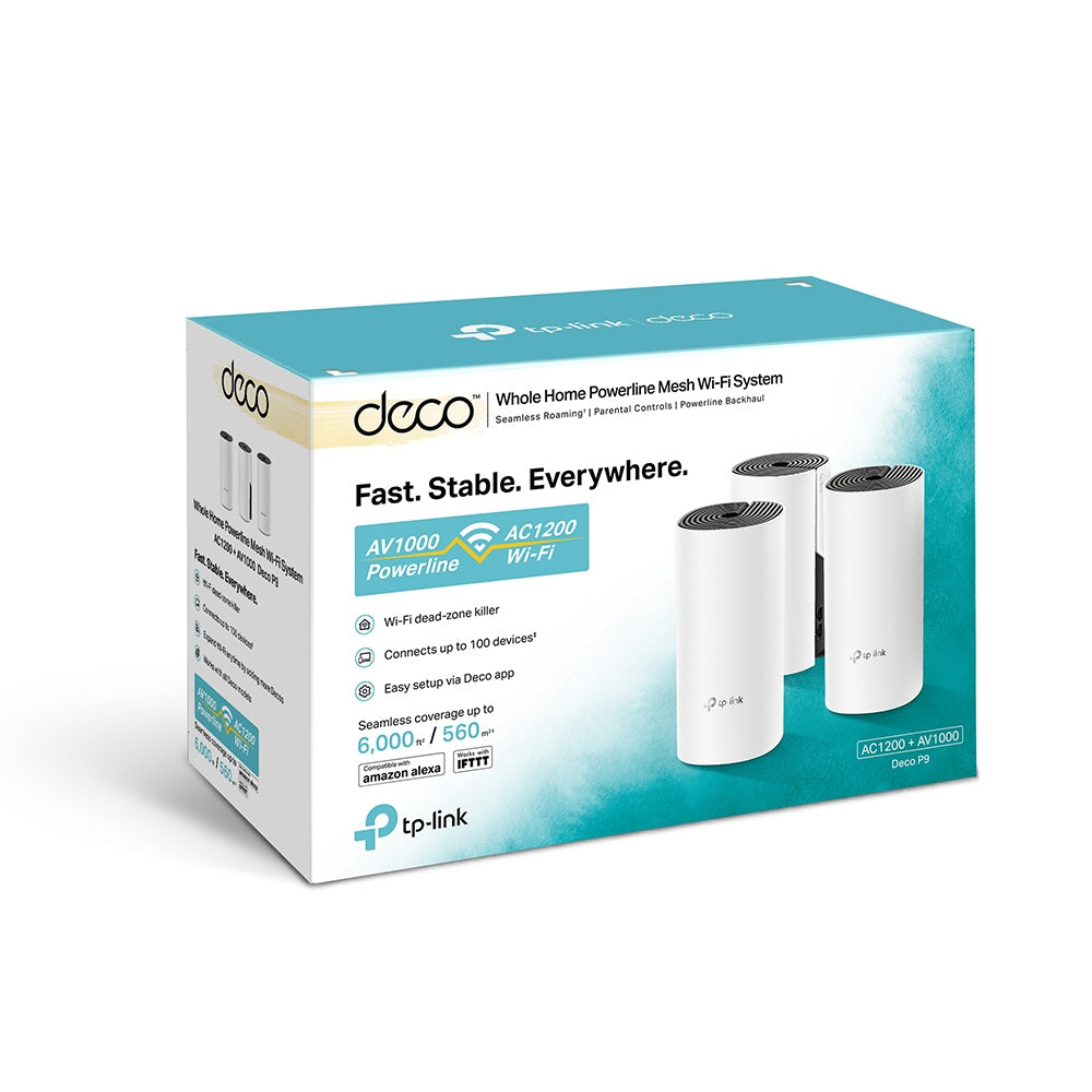 Deco P9 AC1200 Wi-Fi Mesh System with HomePlug AV1000 - 3 Pack for Whole Home Coverage | Seamless Streaming & Gaming