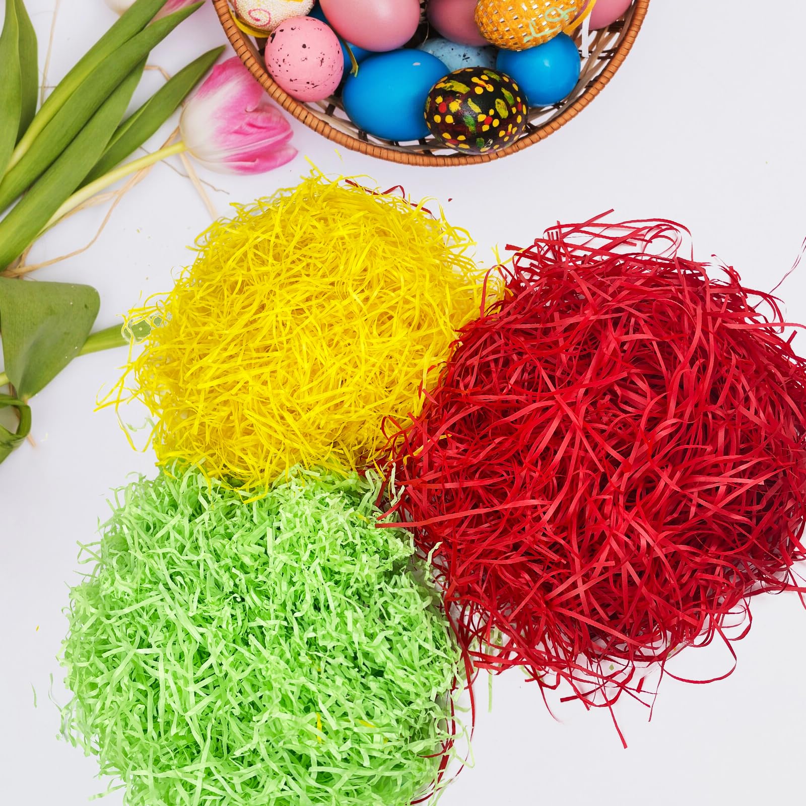 Eco-Friendly 10.5oz (300g) Recyclable Raffia Paper Shreds - Bulk Easter Basket Grass Filler for DIY Crafts, Party Decorations & Spring Celebrations