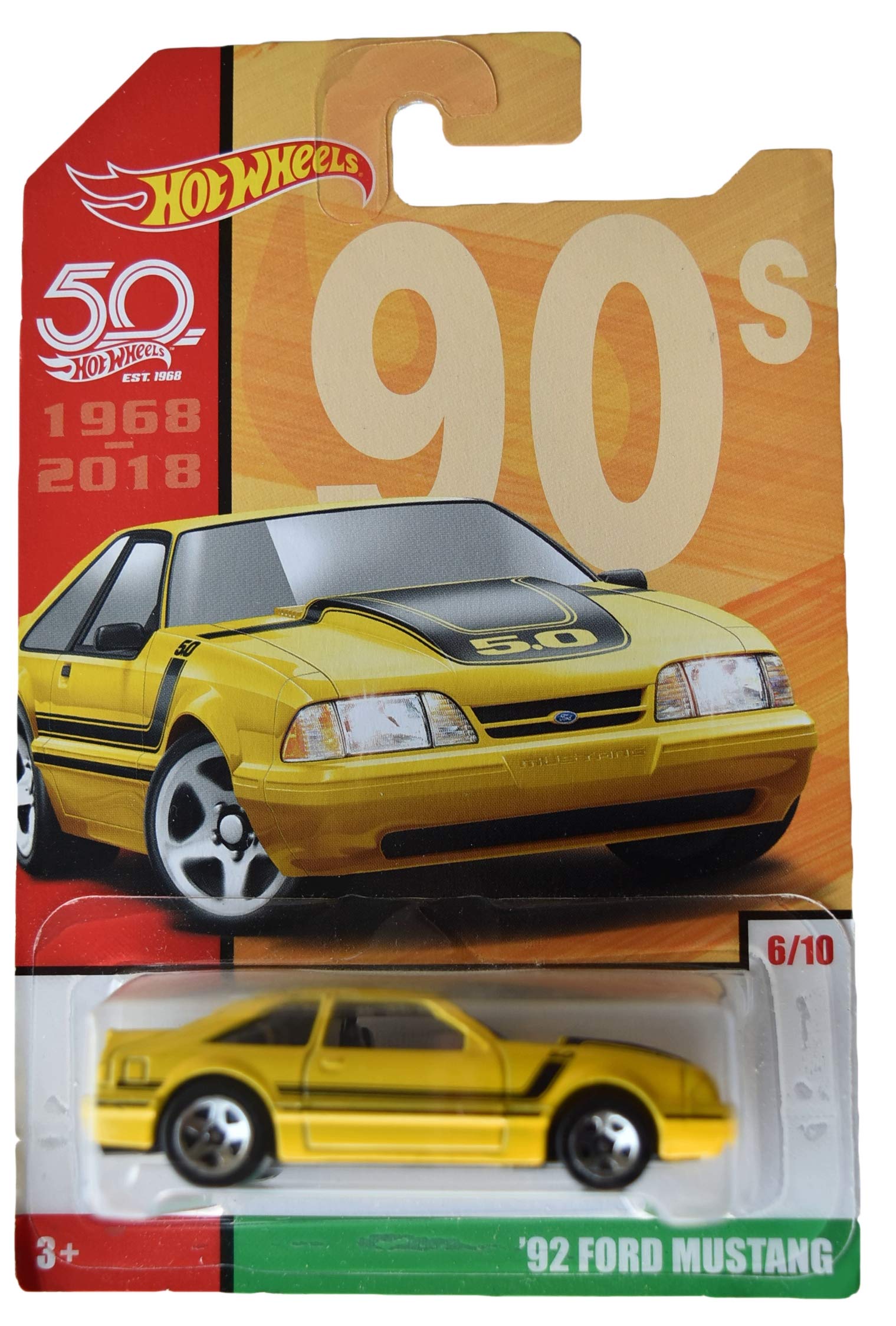 Hot Wheels 1:64 Scale '92 Ford Mustang Die-Cast Car - Classic Yellow Collectible Toy for Kids & Adults - Perfect for Display, Racing & Gifting