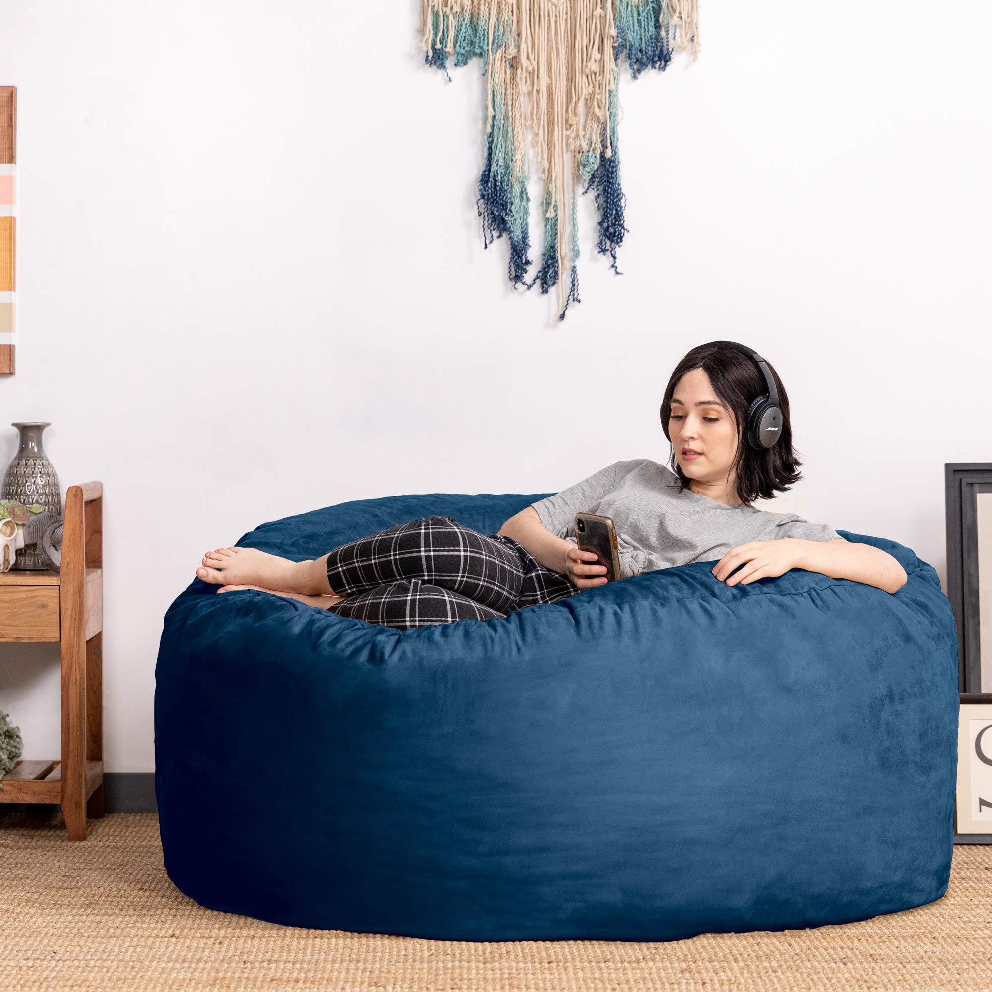 Jaxx 5 Foot Oversized Saxx Bean Bag Chair for Adults - Navy Blue Giant Lounger for Living Room, Bedroom, Game Room & Dorm - Ultra Soft Memory Foam Filling for Maximum Comfort