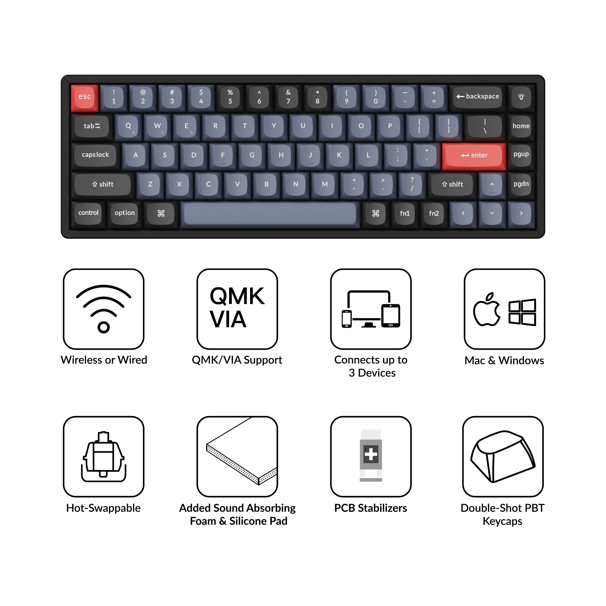 Keychron K6 Pro Wireless Custom Mechanical Keyboard - QMK/VIA Programmable, Hot-Swappable K Pro Blue Switches, 65% Compact Layout with Aluminum Frame & RGB Backlighting for Mac/Windows/Linux - Perfect for Office Work, Gaming, and Programming