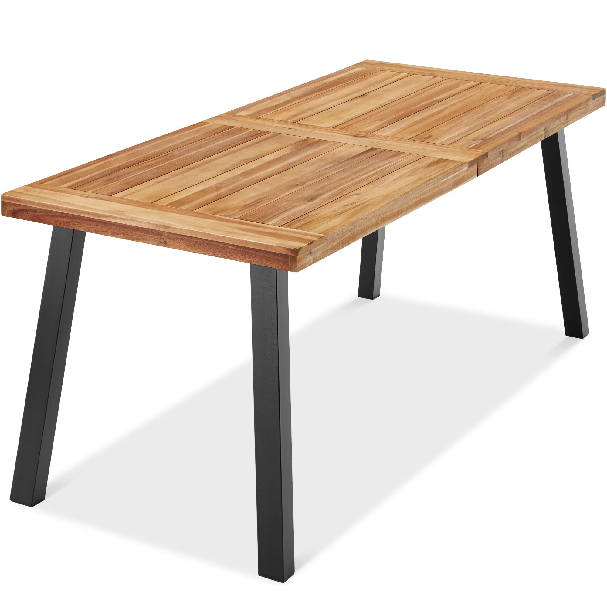 Best Choice Products 6-Person Acacia Wood Dining Table for Indoor & Outdoor Use - Powder-Coated Steel Frame, 350 lb Capacity - Perfect for Patio, Garden, Backyard & Picnic Gatherings